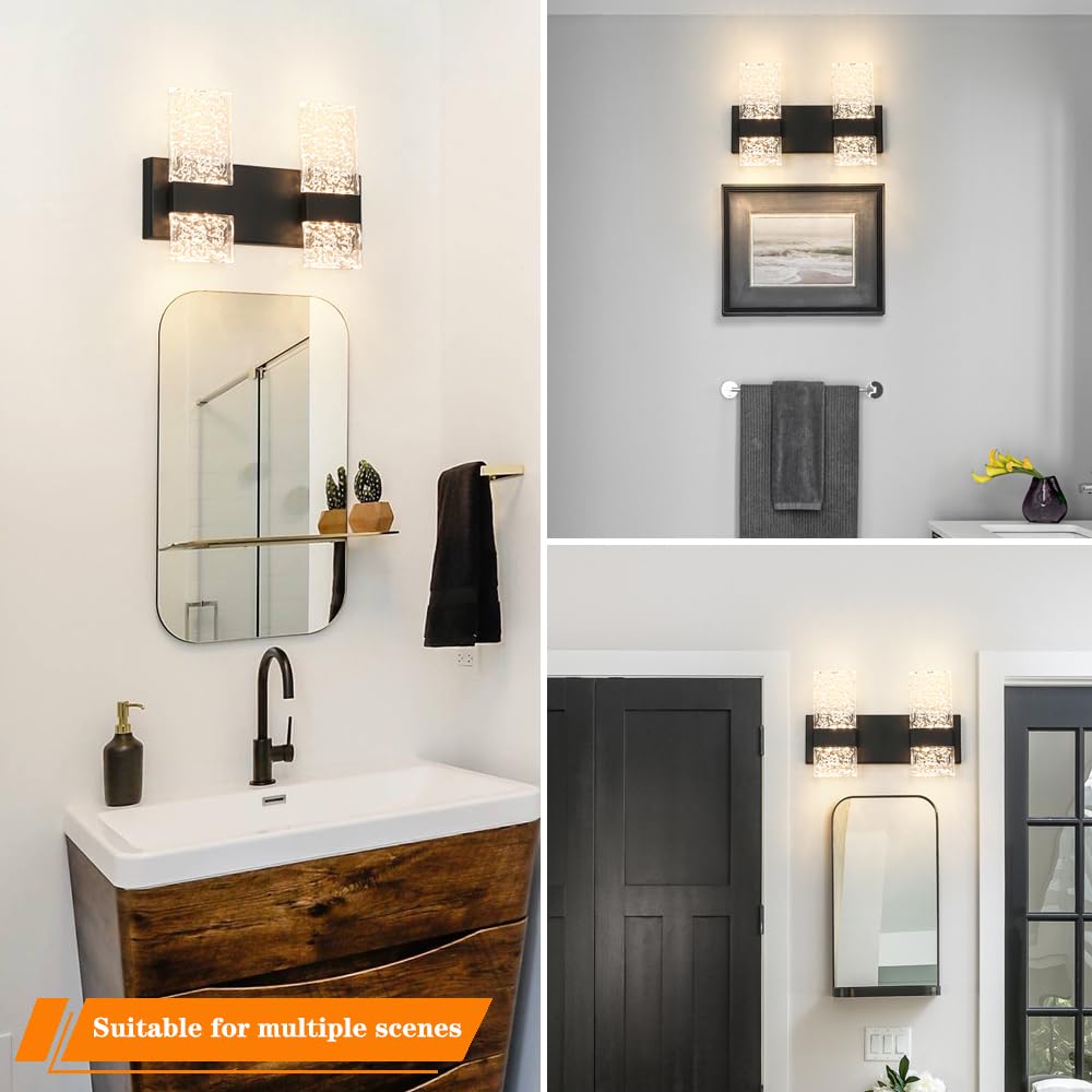 Modern Matte Black 4-Lights Bathroom Vanity Light  Led Bathroom Light Fixtures Over Mirror  Dimmable Acrylic Wall Lighting Fixtures  Hardwired Wall Light(H9.25In  L13.78In)