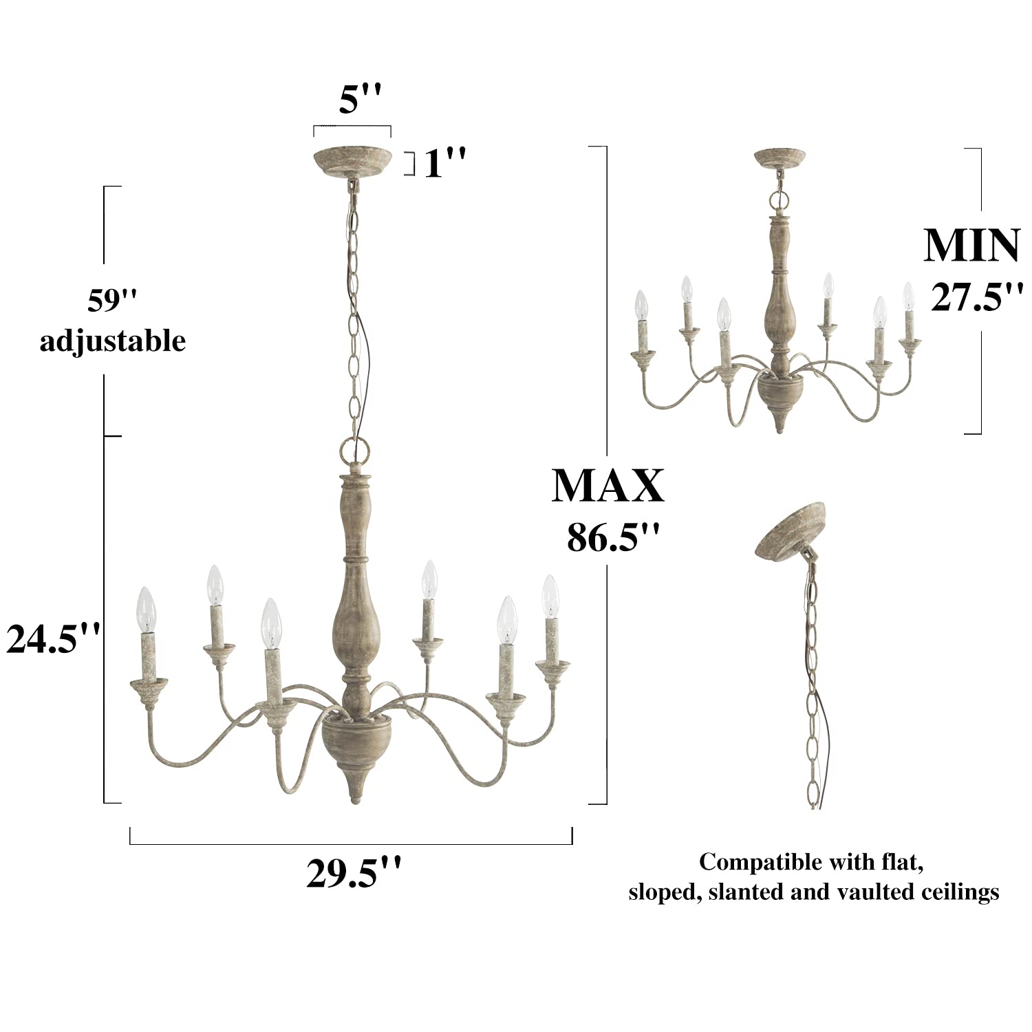 Gepow 6-Light Distressed Wood Chandelier, Farmhouse Ceiling Light For Dining Room & Kitchen