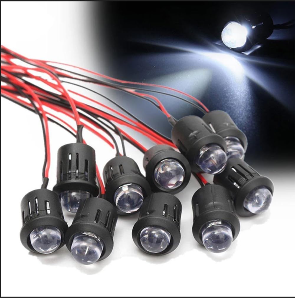 25Pcs 10Mm White Led Pre-Wired Water Clear Bulb 12V 7.87 Inch Lamp Light Bulb Prewired Emitting Diode& 25Pcs Black 10Mm Led Plas