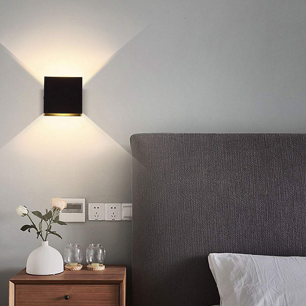 Lightess LED Wall Sconce, Set of 2, Hardwired 10W, Up Down Mount, Aluminum, Black, Model LG9757919, Warm White