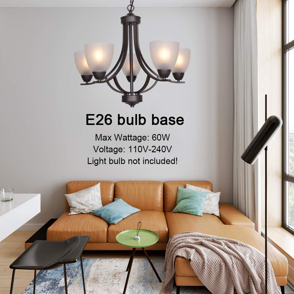 VINLUZ 5-Light Alabaster Glass Chandeliers, Oil Rubbed Bronze, Modern Metal Pendant Lighting for Dining Room, Foyer, Bedroom, Model 355-5-13