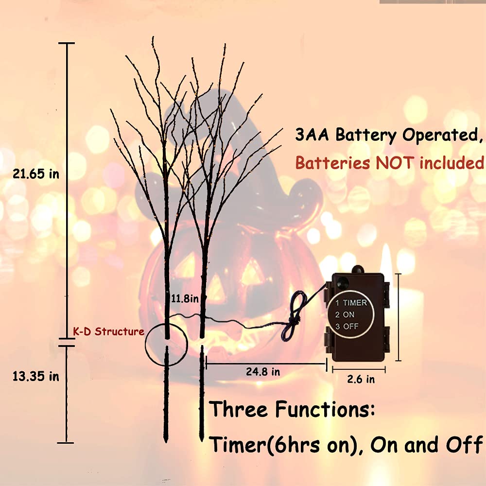 Hairui Lighted Halloween Tree Branches, 32IN Orange Fairy Lights, Battery Operated, Indoor/Outdoor Decoration, Model HR-BL100-BGB-32IN-A-4.5V