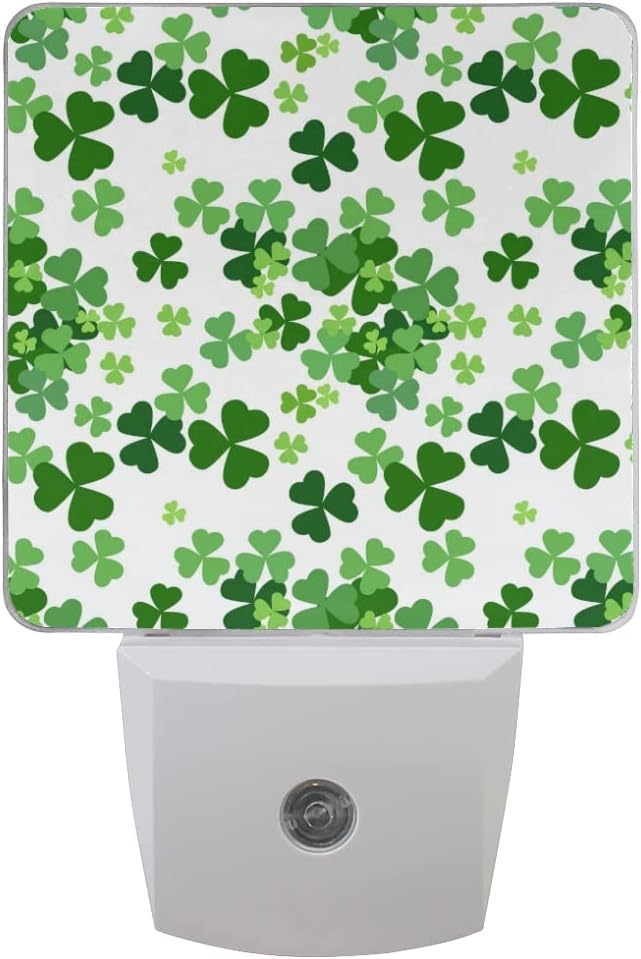 Green Lucky Clover Plug-In Night Light,St Patrick'S Day Shamrocks Lamp Auto Dusk To Dawn Sensor Nightlights Plug Into Wall,Energ