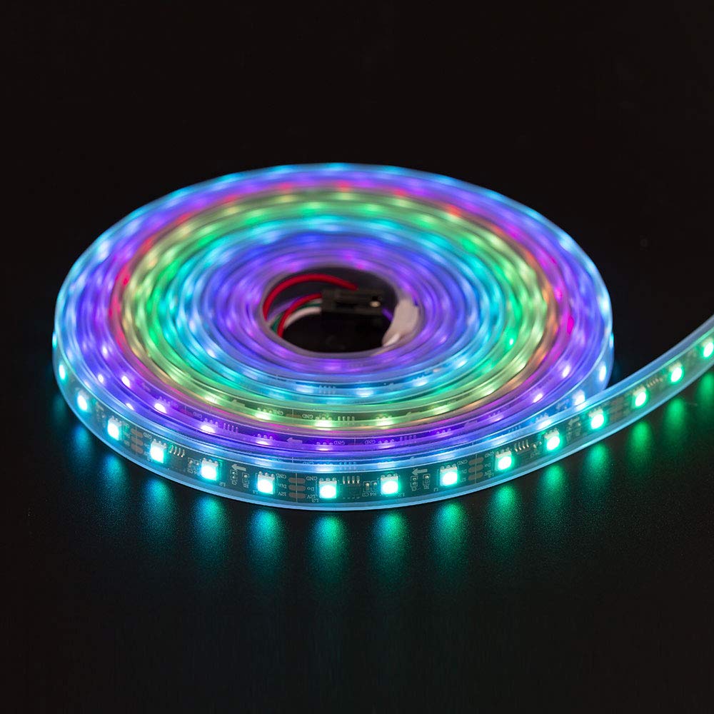 Btf-Lighting Ws2811 Ic=Rgb+Ic Addressable Dream Color Led Strip 16.4Ft 60Leds/M 20Pixels/M Ip67 Waterproof Black Pcb Flexible Dc