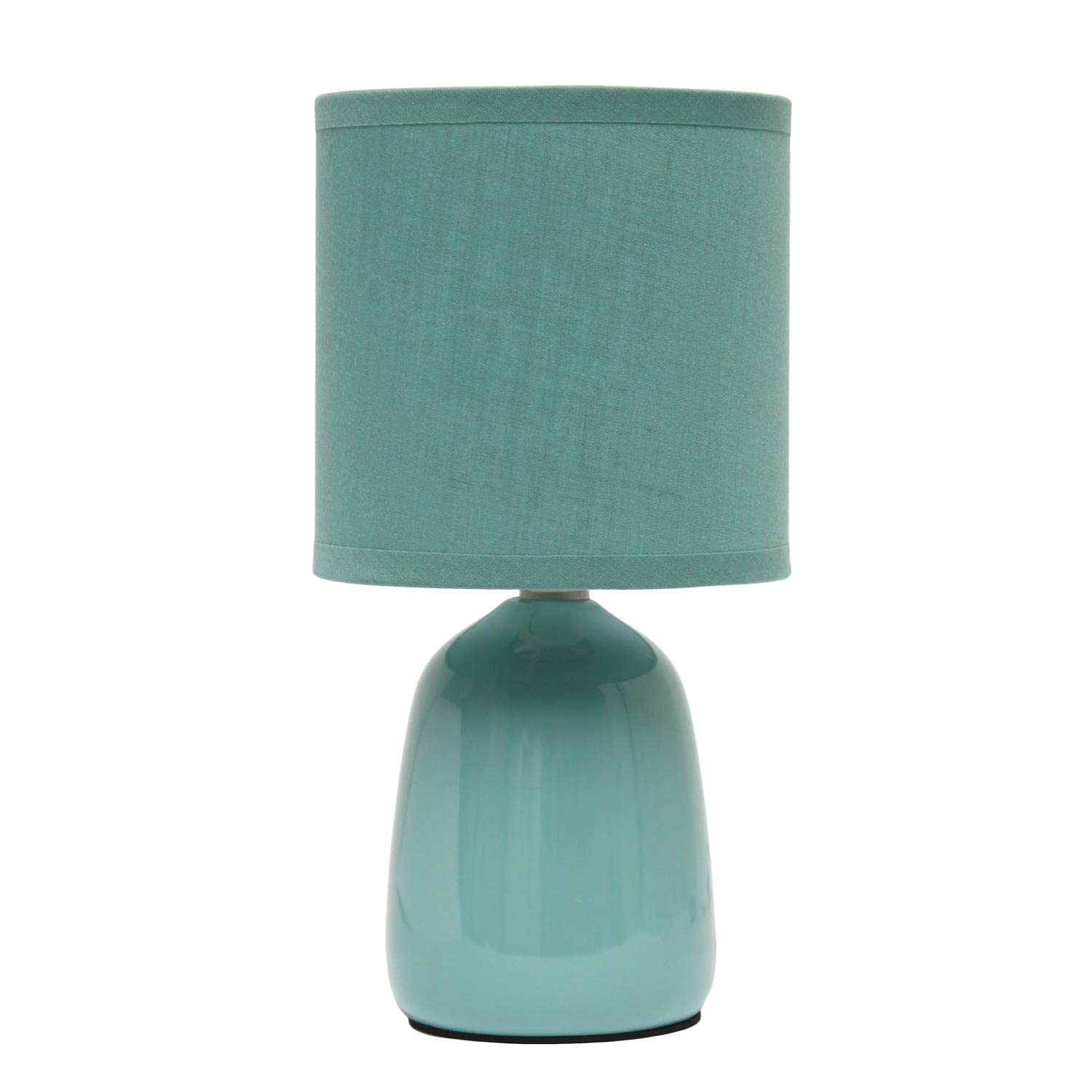 Simple Designs Lt1134-Sea 10.04&quot; Tall Traditional Ceramic Thimble Base Bedside Table Desk Lamp W Matching Fabric Shade For Home Decor, Nightstand, Bedroom, Living Room, Entryway, Office, Seafoam