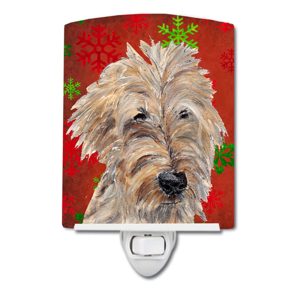 Carolines Treasures Night Light, Ceramic, Golden Doodle Design, 6x4x3 inches, Red Snowflakes, UL-Certified, Multicolor, Model SC9591CNL