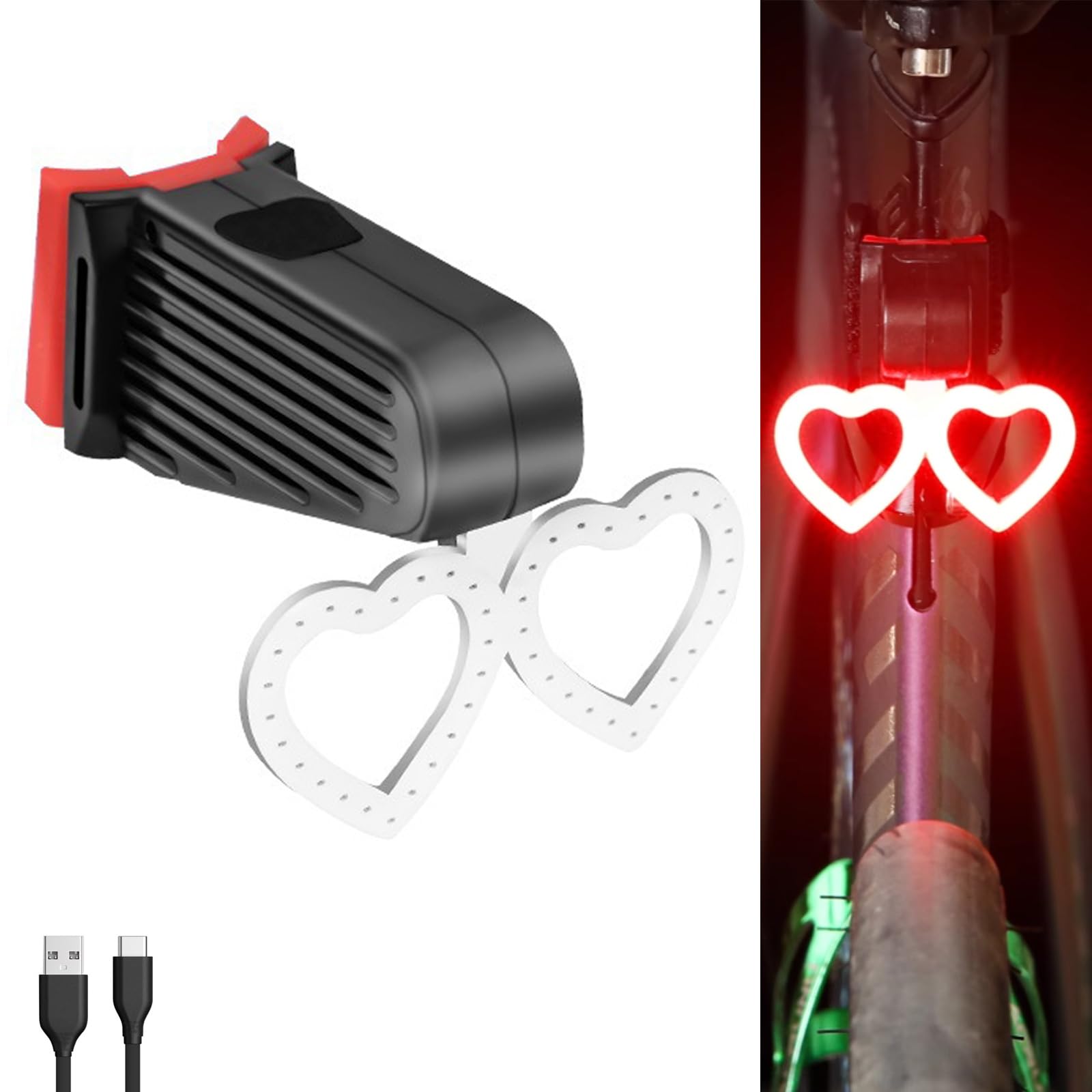 YUERWOVER Rechargeable Bike Tail Light LED Bicycle Rear Light Cycling Night Essential Bright Seat Back Safety Lamp Heart Shape 6