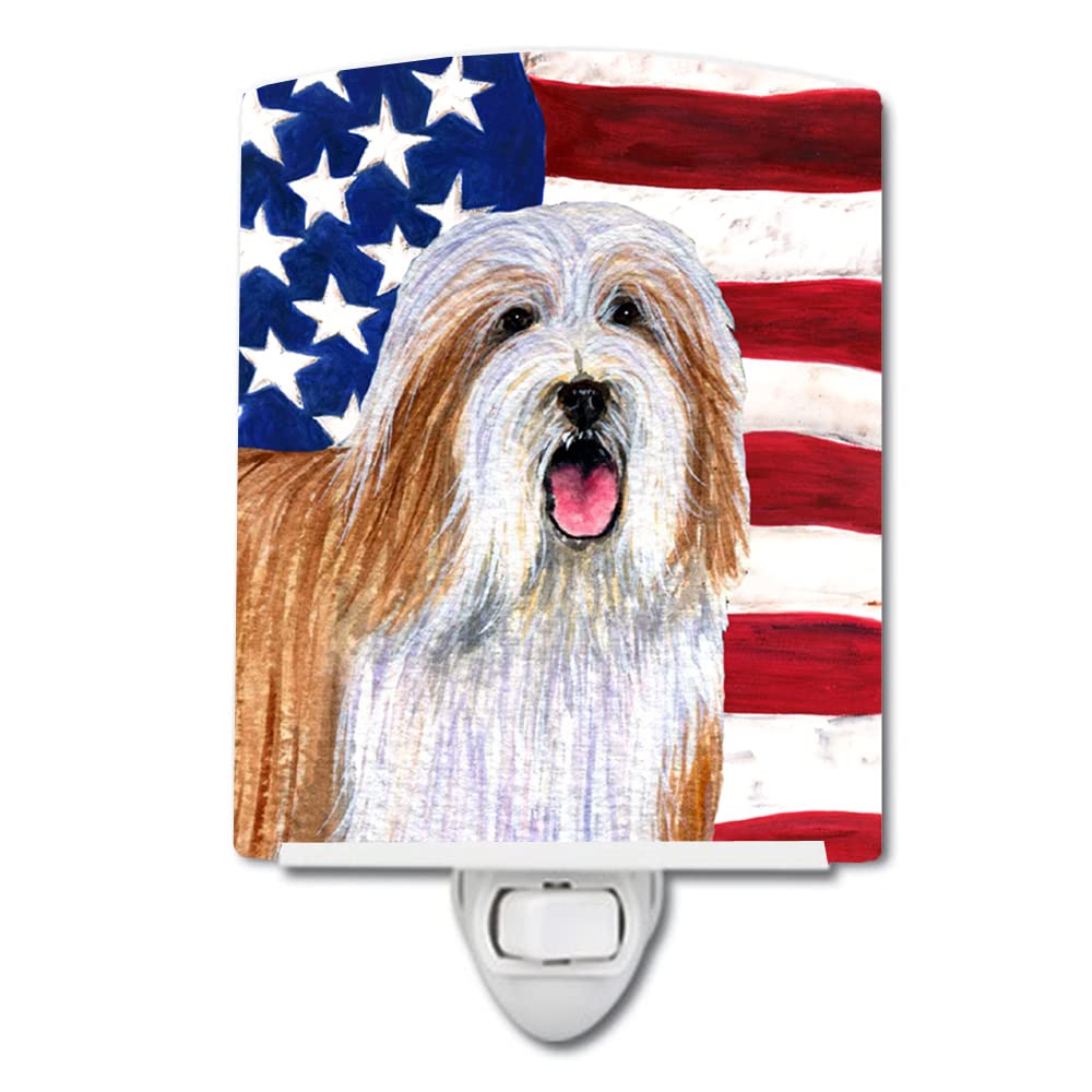 Caroline'S Treasures Ss4245Cnl Usa American Flag With Bearded Collie Ceramic Night Light Compact, Ul-Certified, Ideal For Bedroom, Bathroom, Nursery, Hallway, Kitchen, 6X4X3, Multicolor