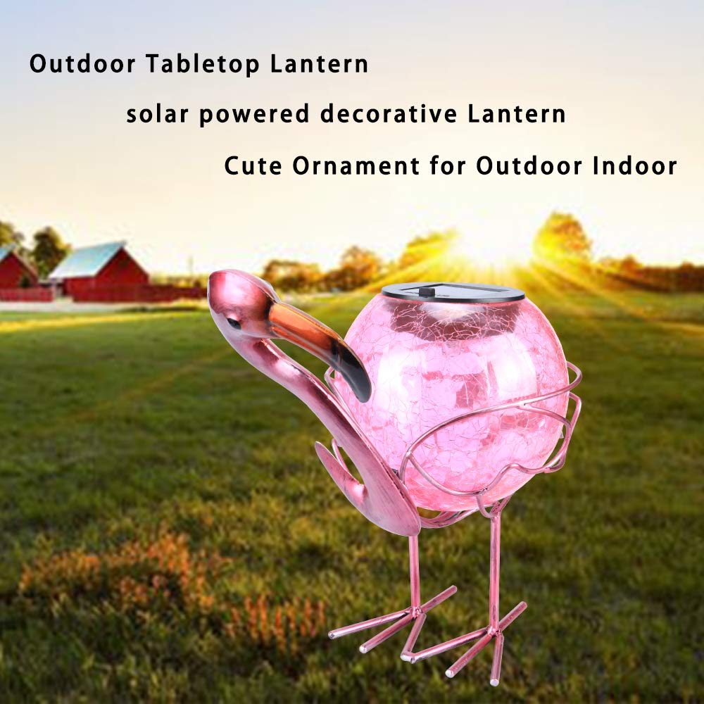 MUMTOP Solar Lantern Flamingo LED Tabletop Lamp, Waterproof, Pink Glass for Outdoor Patio Garden