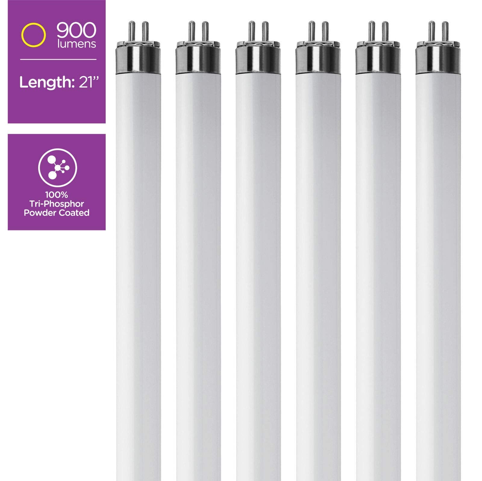 Kor (Pack Of 6) F13T5/Cw - T5 Fluorescent 4100K Cool White - 13 Watt - 21'' Super Long Life Light Bulbs