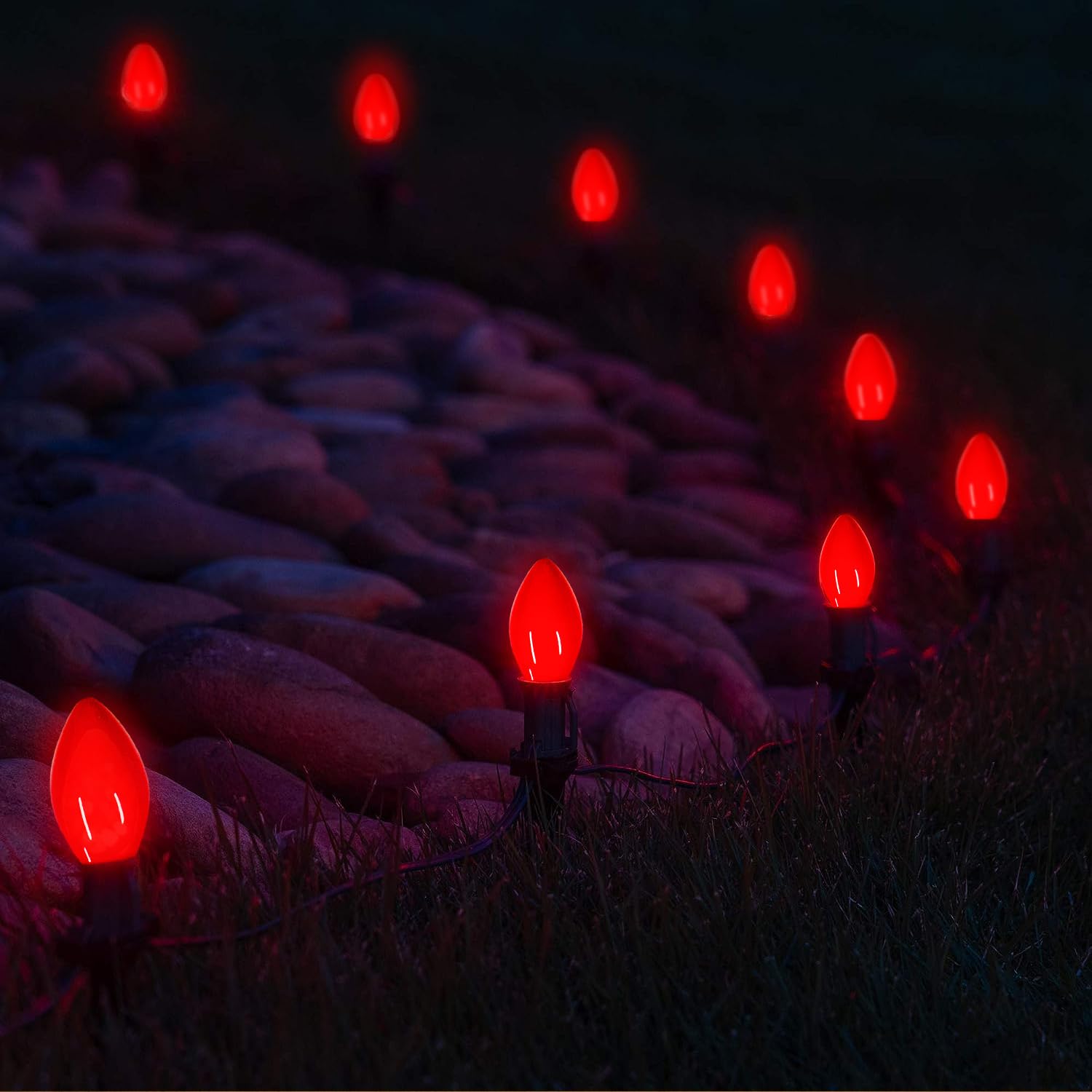 Pasuto Waterproof Ul Certified Red Replacement Bulbs Christmas Tree Light Bulbs For Indoor And Outdoor Decoration With 25 Pack  C7/E12 Base  5 Watt