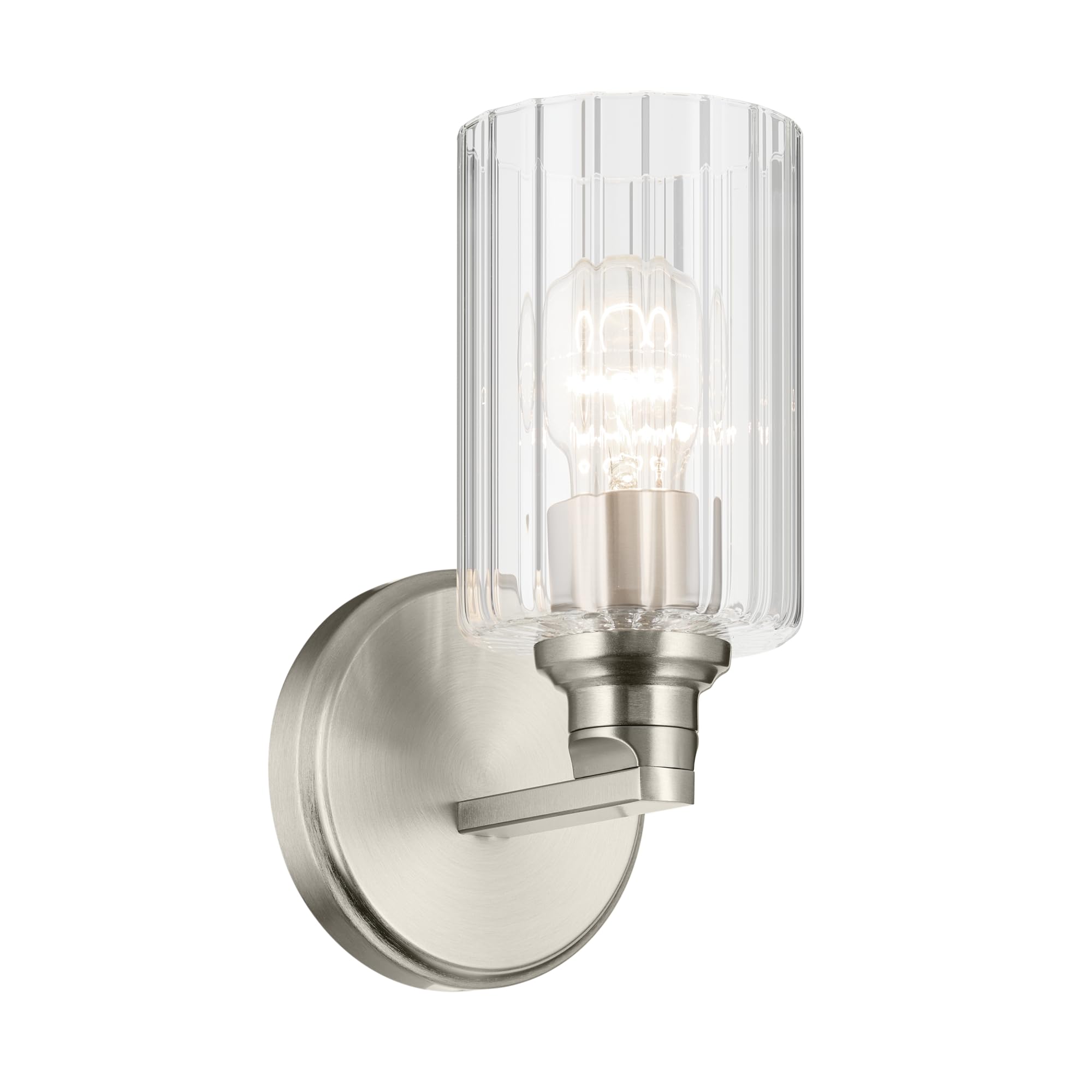 Kichler Gioe 5 1-Light Wall Sconce with Clear Fluted Glass in Brushed Nickel, Damp Rated, for Powder Room, Kitchen, Hallway, Bed