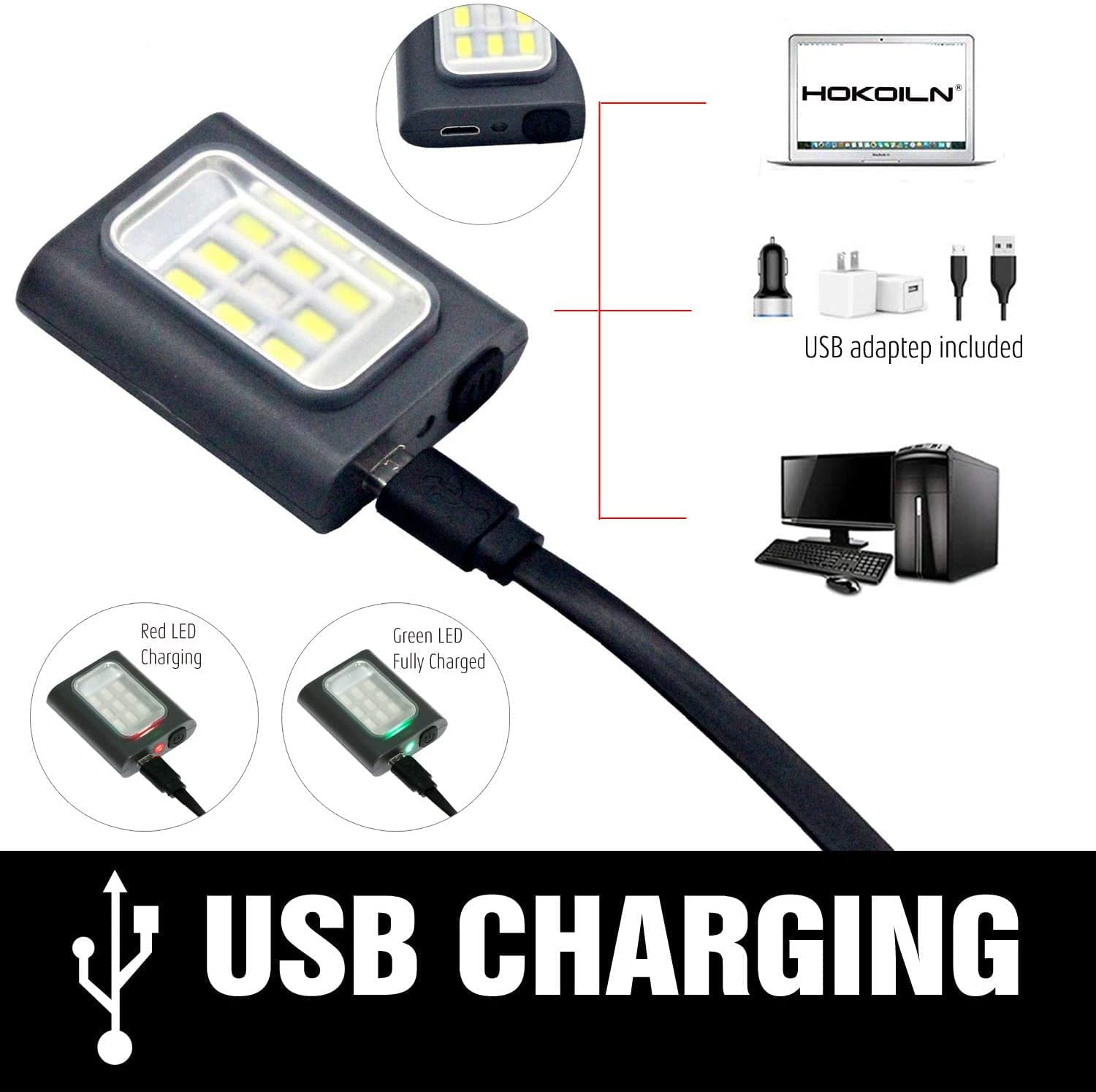 HOKOILN LED Running Lights - 2Pack Rechargeable for Outdoor Adventure, Camping, Hiking, Jogging - Black1, Model: ?