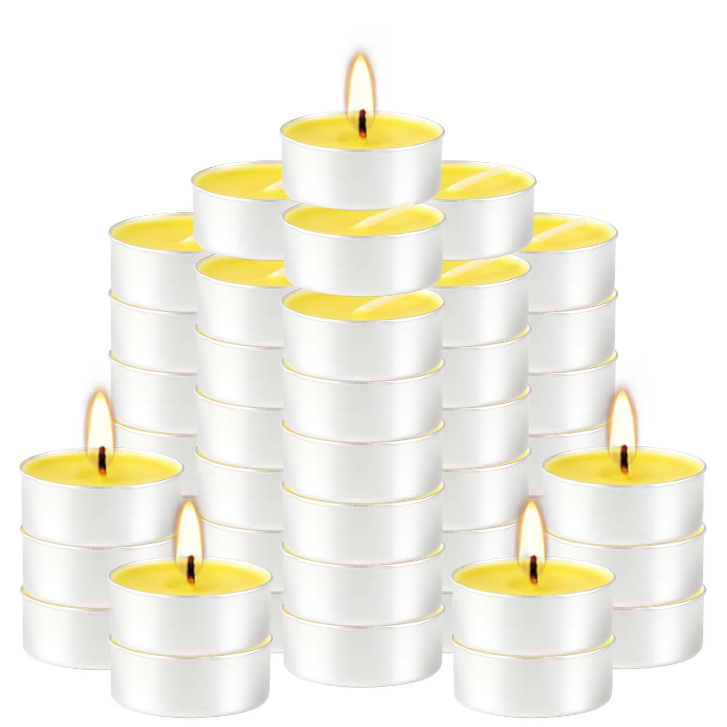 Yellow Tea Lights Candle Bulk, 4 Hours Dripless Smokeless Citronella Candles for Home Garden Patio Yard Balcony Backyard - 50 Pa