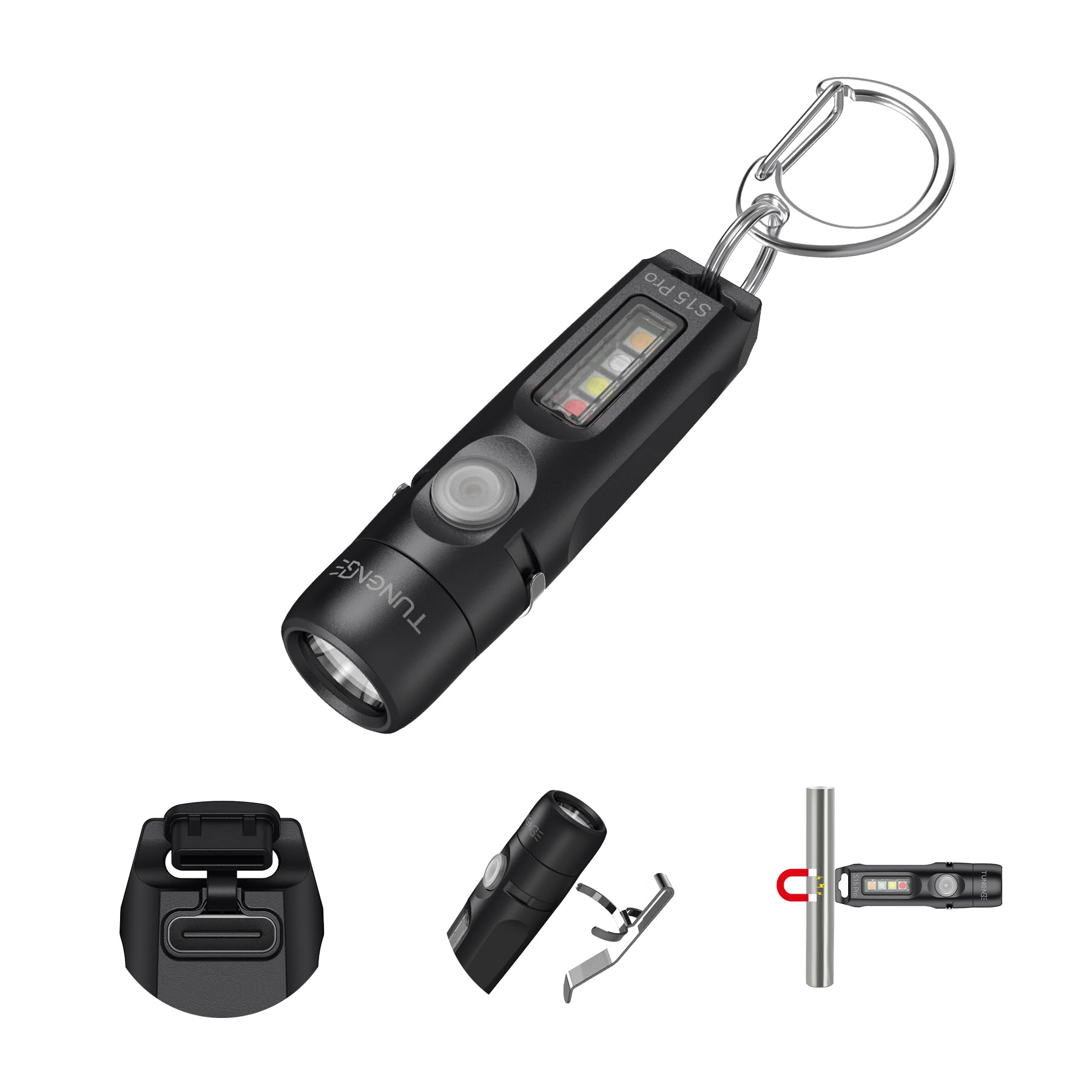 TUNENGE S15Pro Keychain Flashlight,750 High Lumen EDC Pocket Flashlight with Clip,USB C Rechargeable Mini Flashlight with Magnet