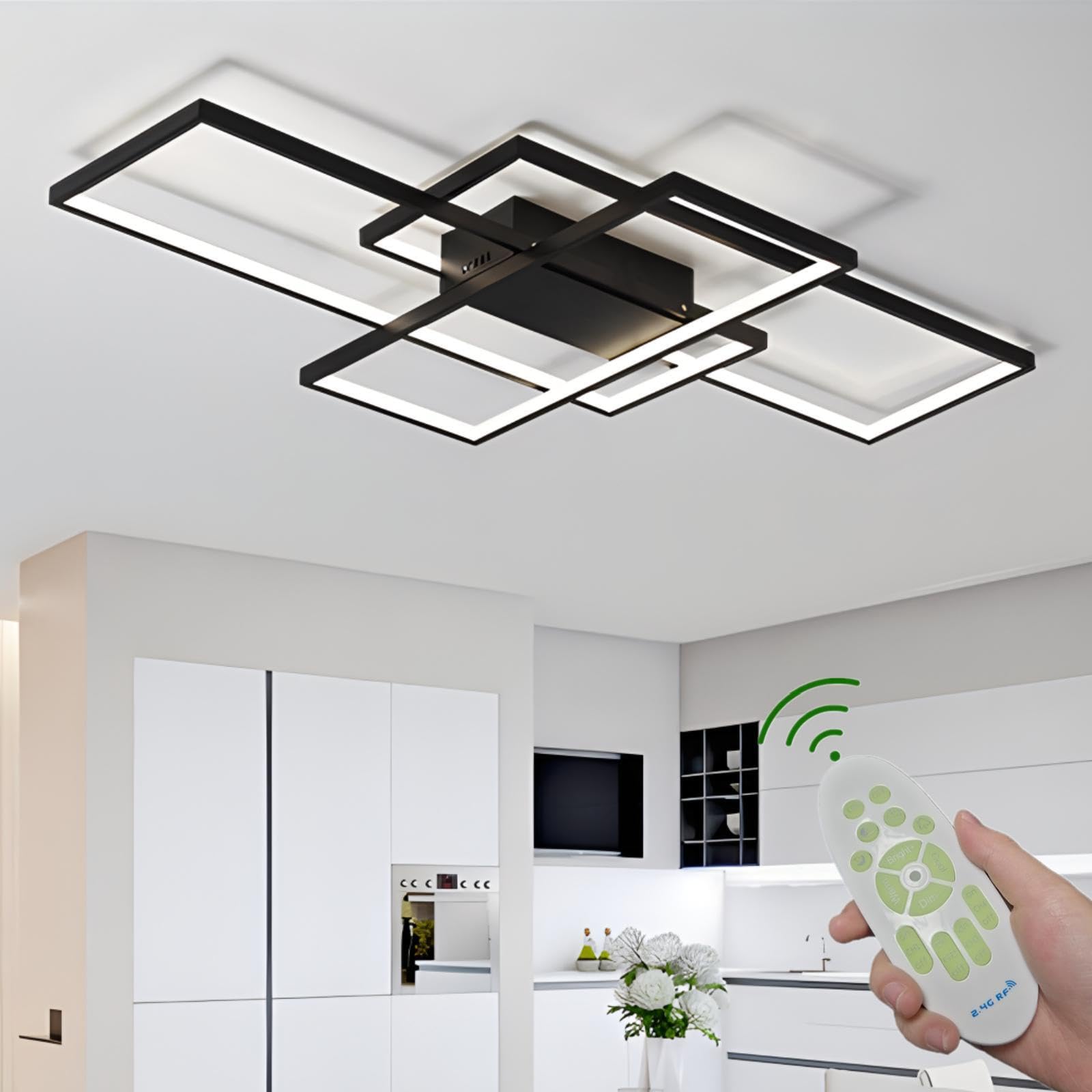 Huilefu Flush Mount Modern LED Ceiling Light Fixture With remote control Dimmable 3 Color Selectable Ceiling Lamp Ceiling Light for sitting room Kitchen Bedroom Hallway Porch (Black  31.5*17.7*3.5 IN)