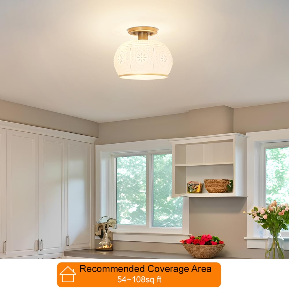 Oiyio Brushed Brass Semi Flush Mount Ceiling Light With Clear Globe Glass  Modern Hallway Lighting Fixtures  Vintage Ceiling Light For Kitchen  Bedroom  Closet  Entryway  Porch