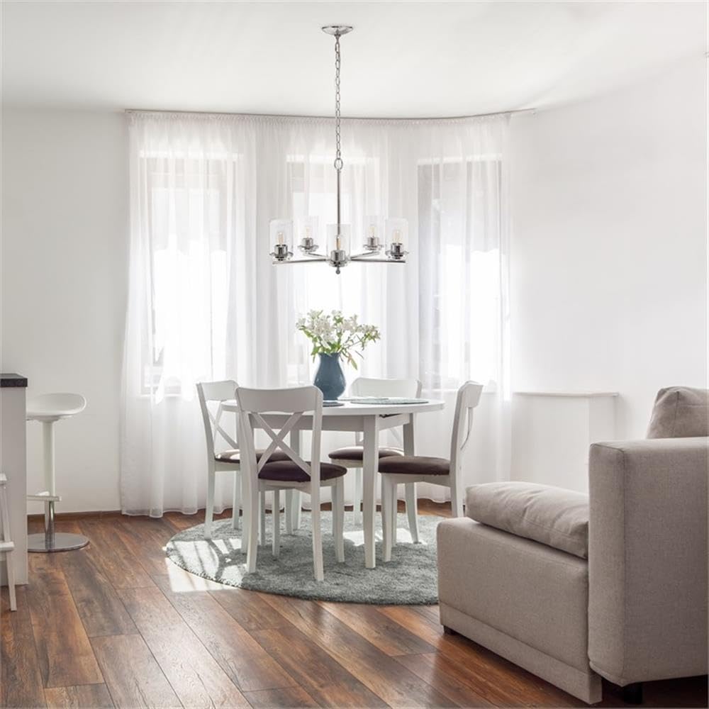 LALIA HOME 5-Light Pendant Chandelier, Clear Glass & Metal, 20.5in Size, Chrome Finish, Model 1270-LHP-3013-CH