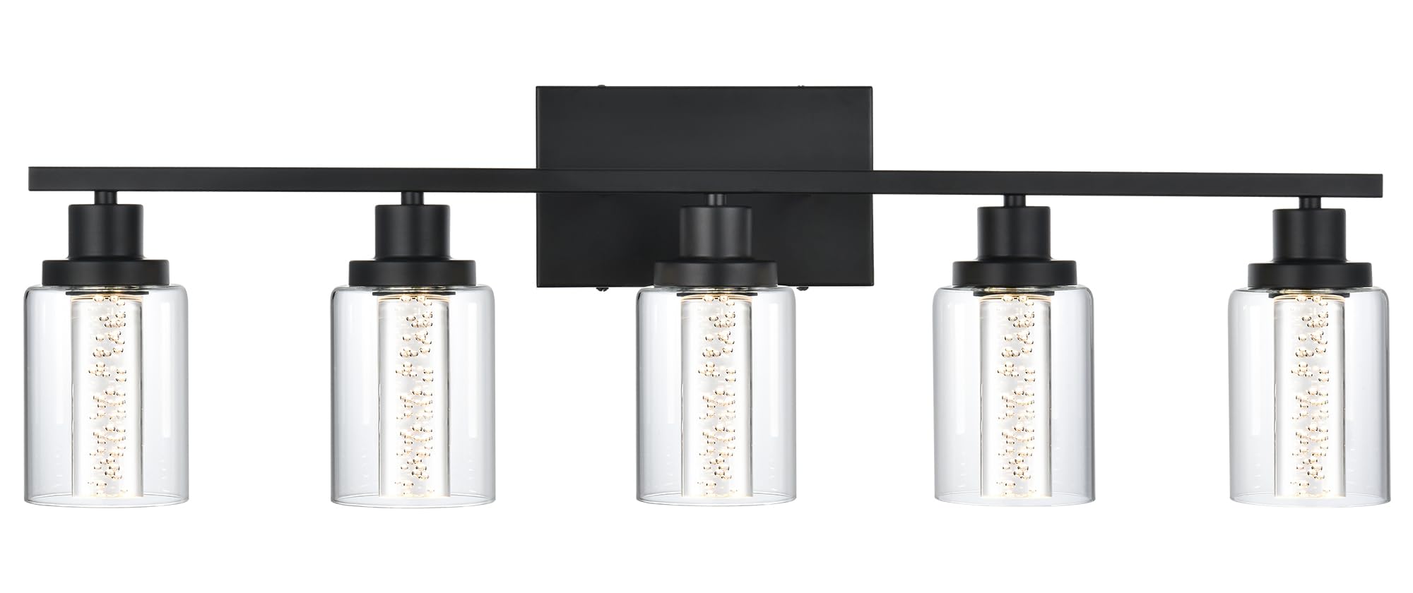 MELUCEE LED Bathroom Vanity Light 5-Light Dimmable Bathroom Light Bar 5CCT Modern Black Vanity Lighting Fixtures with Crystal Bu