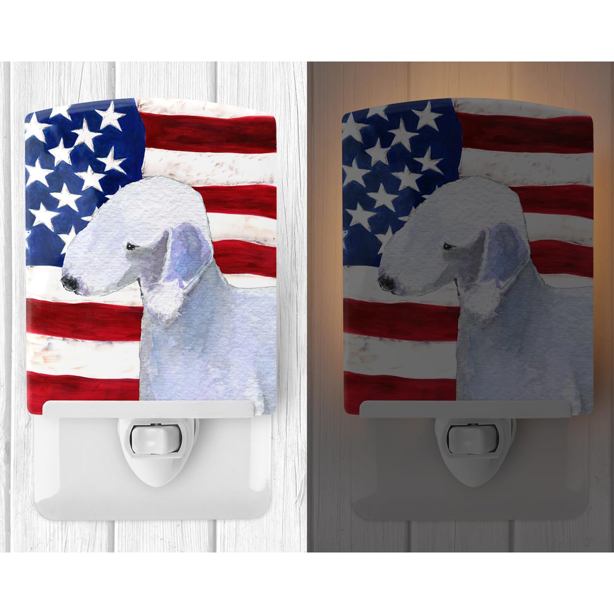 Carolines Treasures Ceramic Night Light, USA American Flag, Bedlington Terrier, UL-Certified, 6x4x3 inches, Multicolor, Model SS4045CNL