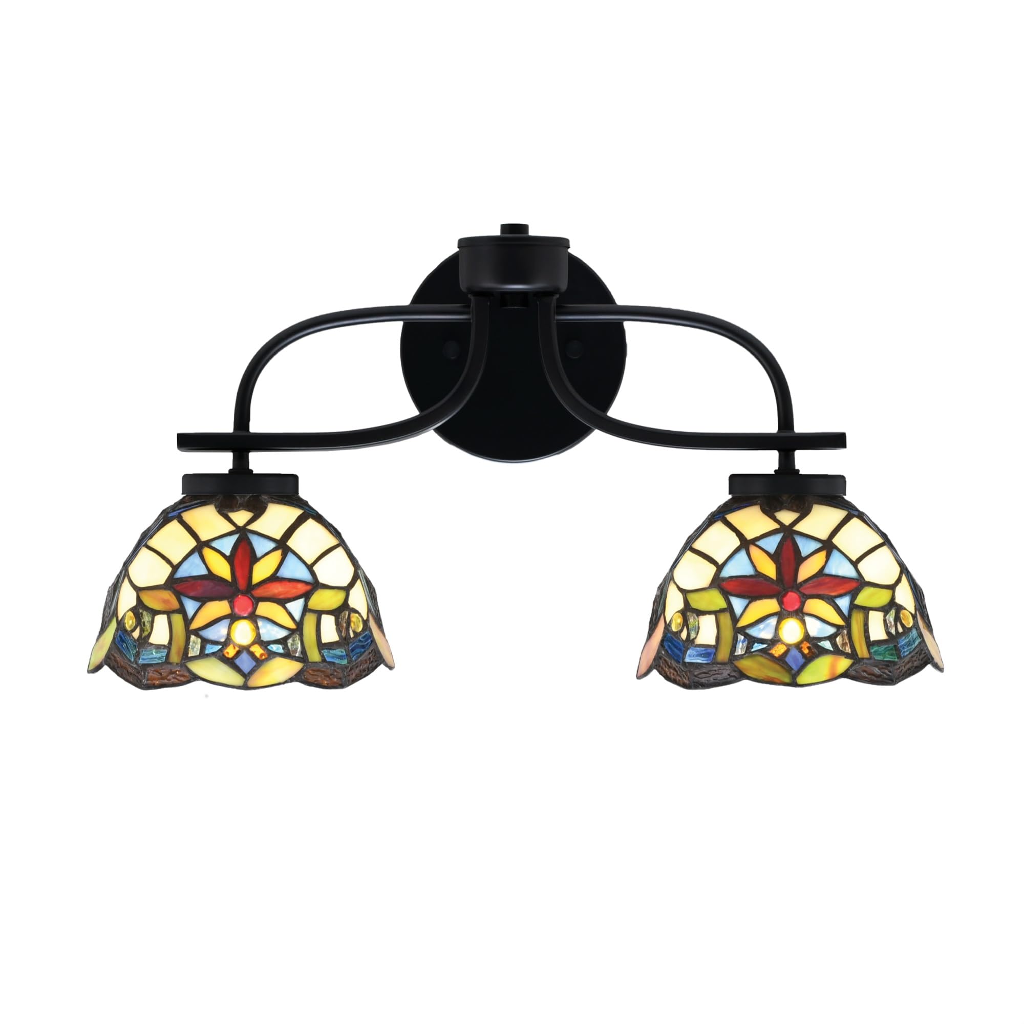 Cavella 2 Light Bath Bar In Matte Black Finish With 7" Earth Star Art Glass