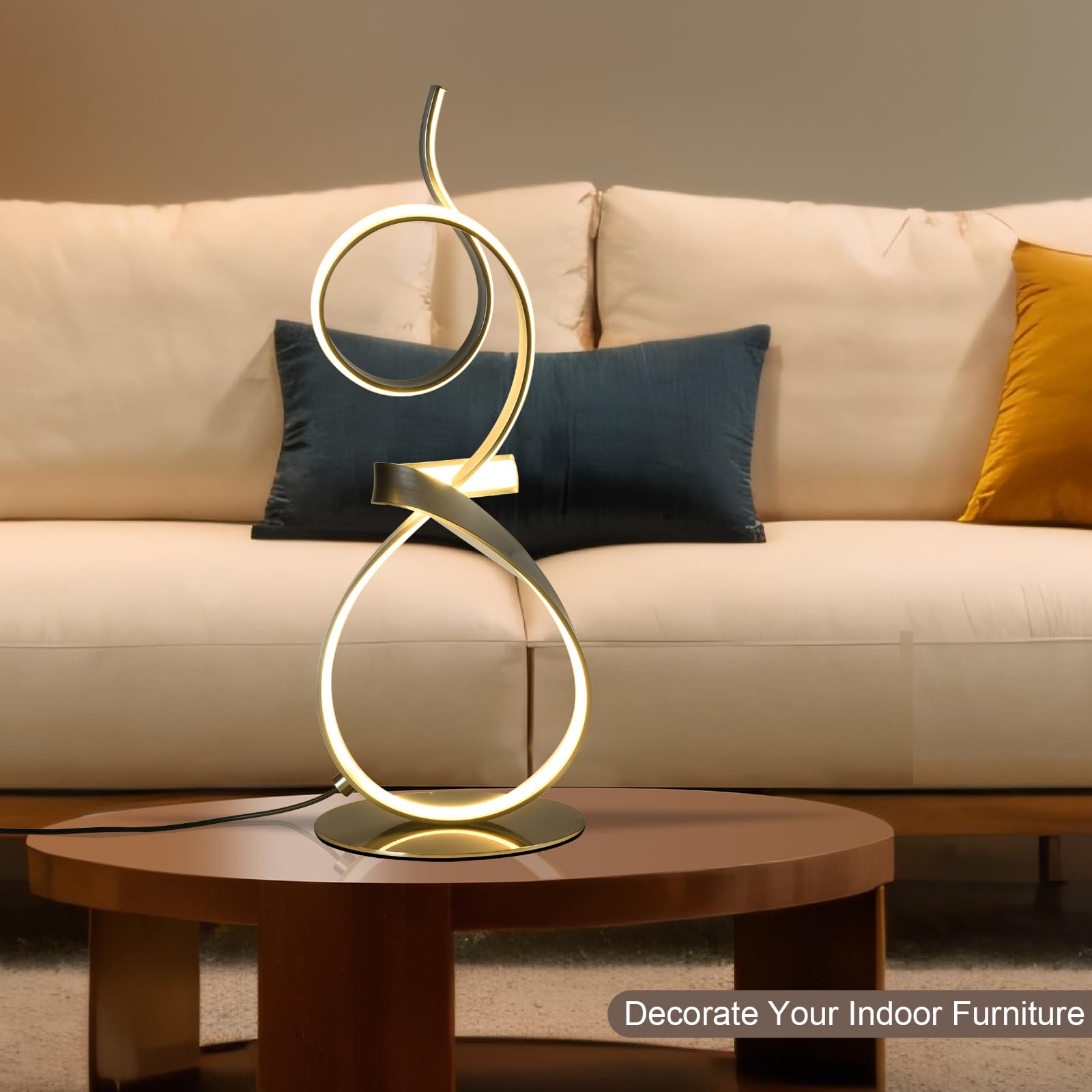 AooLiWang Modern LED Table Lamp with Remote Control, 21inch, Sand Nickel, Model ALW-TB, 3 Color Touch Dimmer