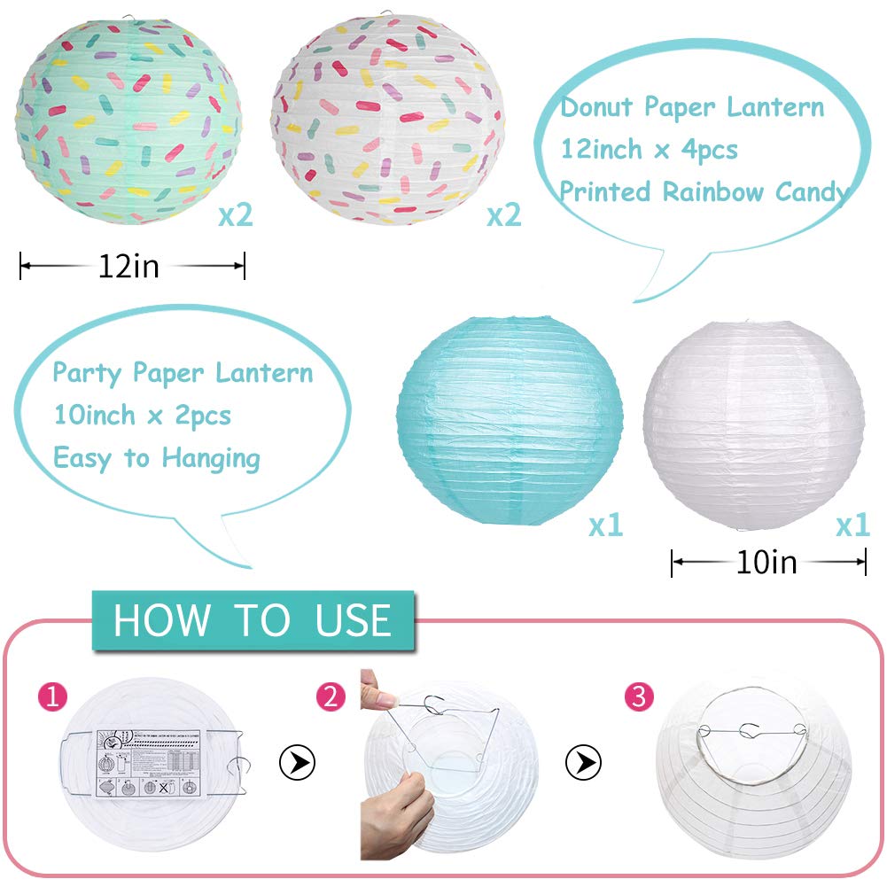 Yunxuan Donut Birthday Party Decorations, Donut Party Supplies Paper Lanterns Fan Honeycomb Ball Hanging Paper Lanterns For Baby