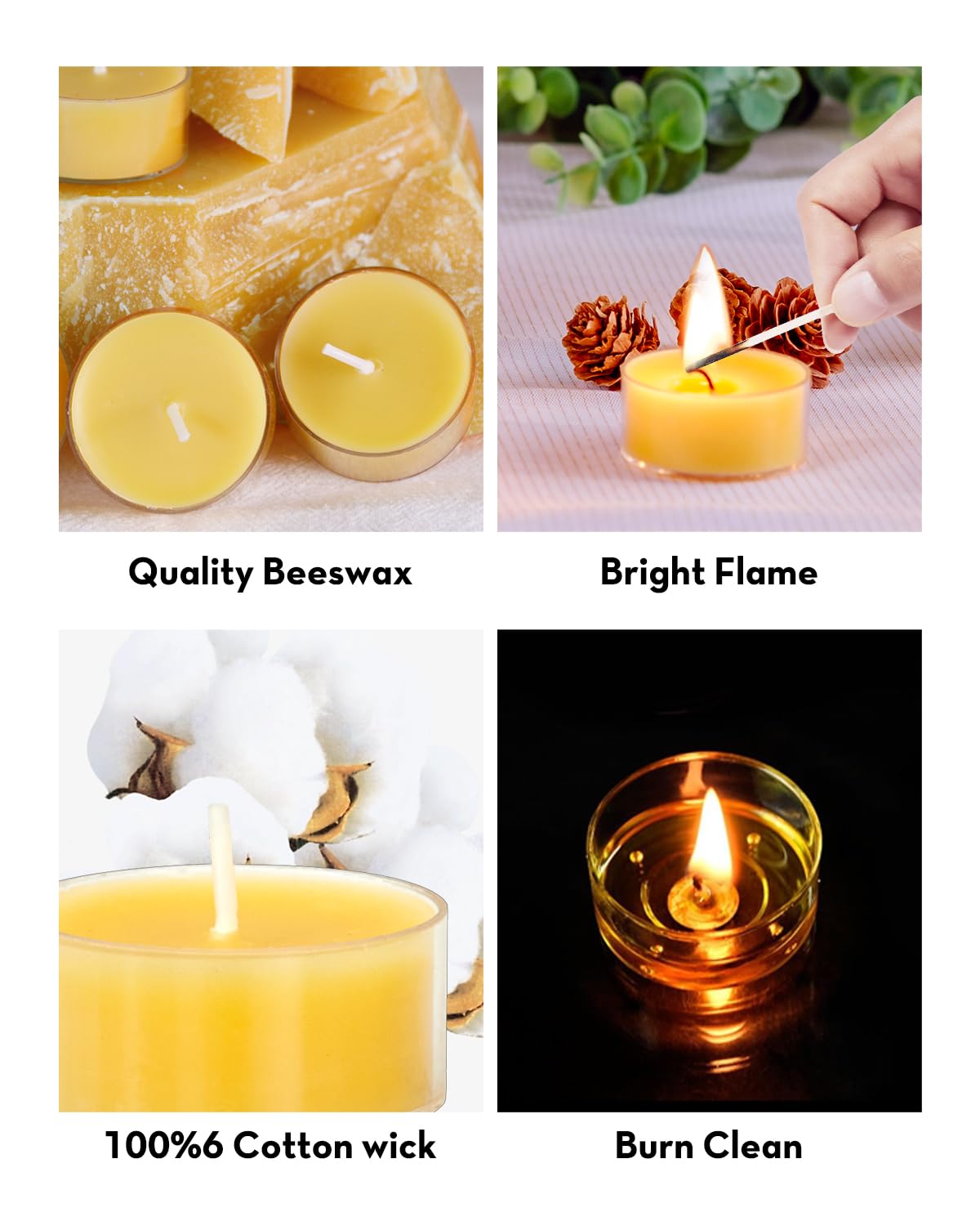 Ashlux Unscented Beeswax Tealight Candles 20 Pack, 4 Hours Long Burning Handmade Yellow Tea Lights Candles, Clear Cup Smokeless Beeswax Candles For Wedding, Party, Centerpiece & Christmas