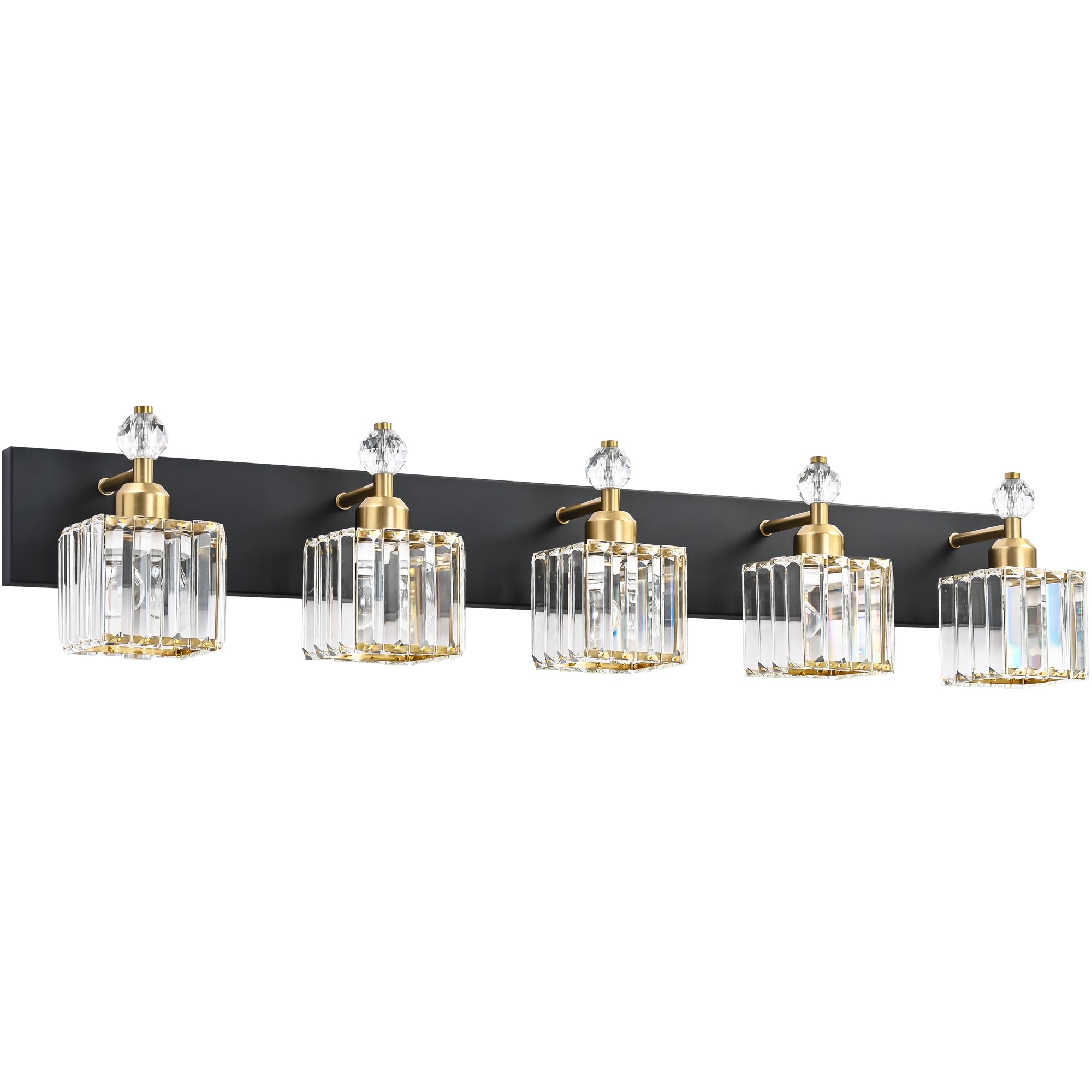 PRESDE 5-Light Bathroom Vanity Lights Modern Black and Gold K9 Crystal Fixtures Over Mirror