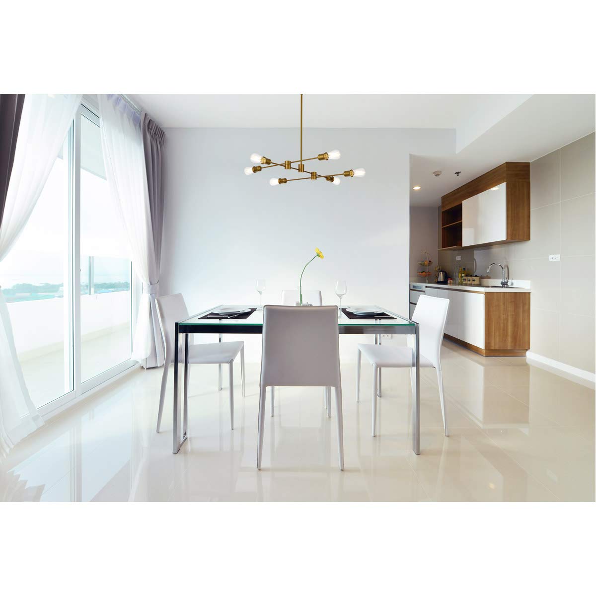 Living District Xavier 6-Light Mid-Century Metal Pendant in Brass