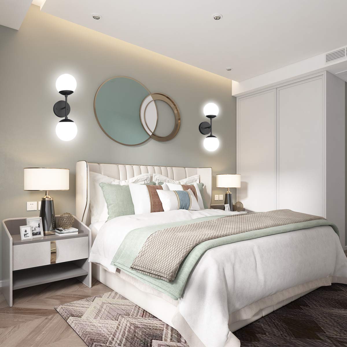 Tipace Black Wall Sconce Light, Modern Globe Design, 2 Lights, 6000K Bulbs Included, Ideal for Living Room, Restaurant, Bathroom