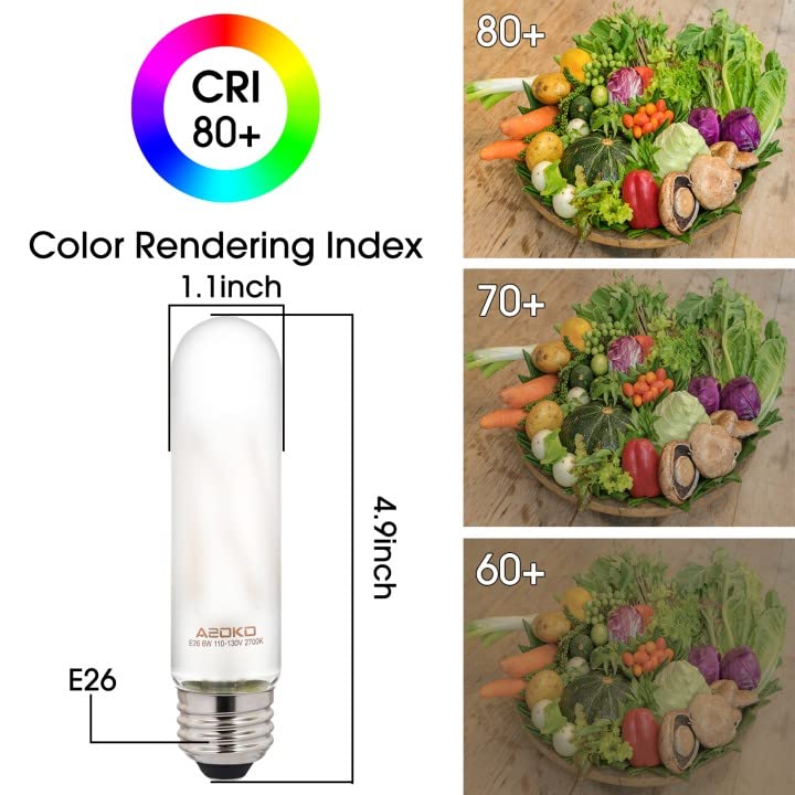 Asoko T10 Led Frosted Bulbs Warm White 2700K Led Tubular Edison Light Bulbs 6W Dimmable Tube Vintage Led Bulbs 60 Watt Equivalen