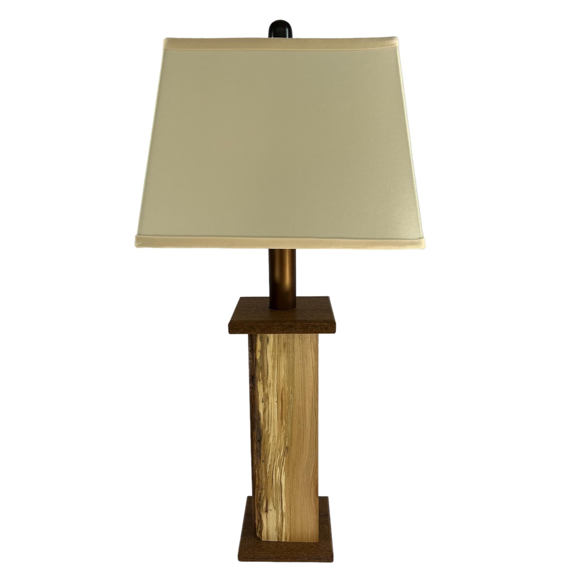 Green Mountain Live Edge Table Lamp - 28" Tall, Battery-Operated, Rustic Hickory & Beech Wood, 3 Stage Dimmer, Auto-Off Timer