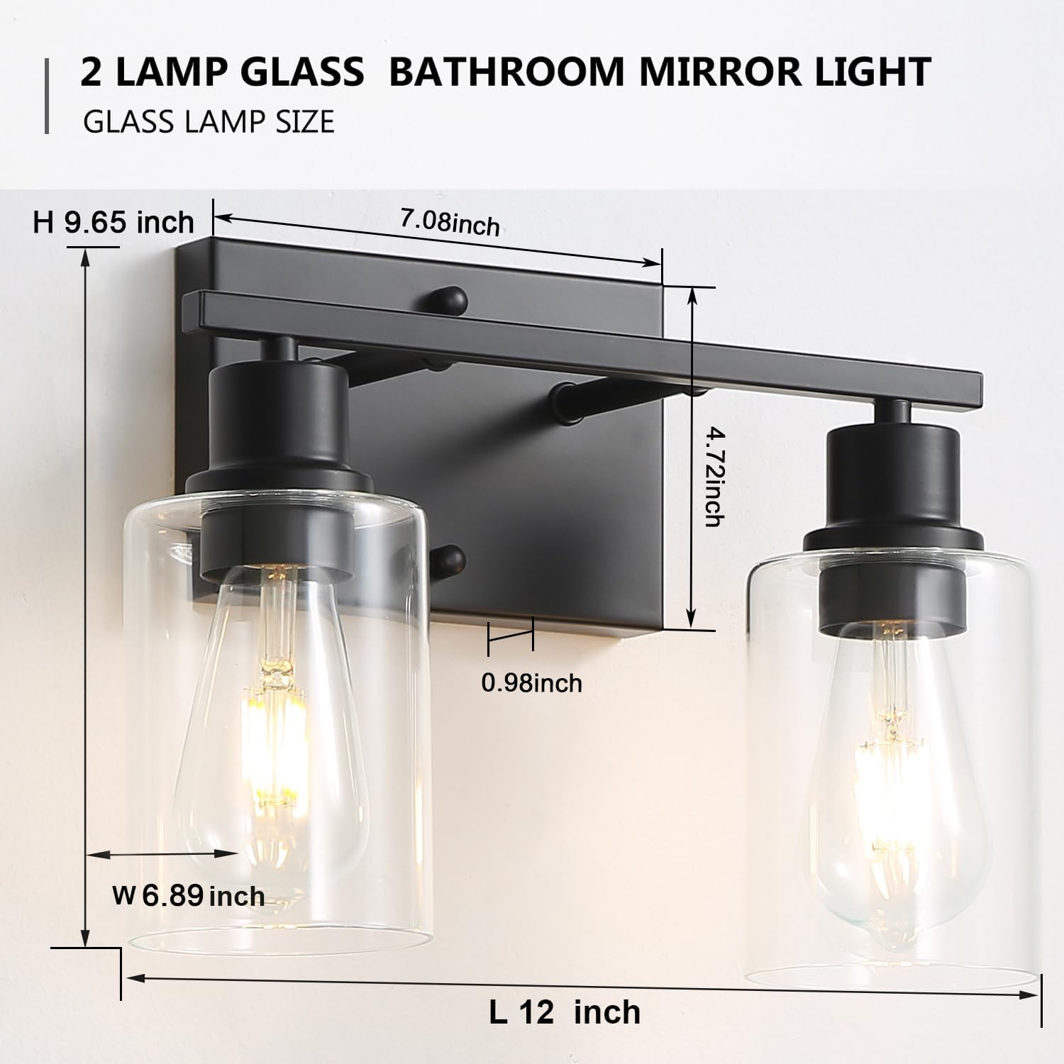 Filimitiy Bathroom Vanity Light Fixtures, 2-Light Matte Black Bathroom Lights, Wall Sconces With Clear Glass Shade For Hallway F