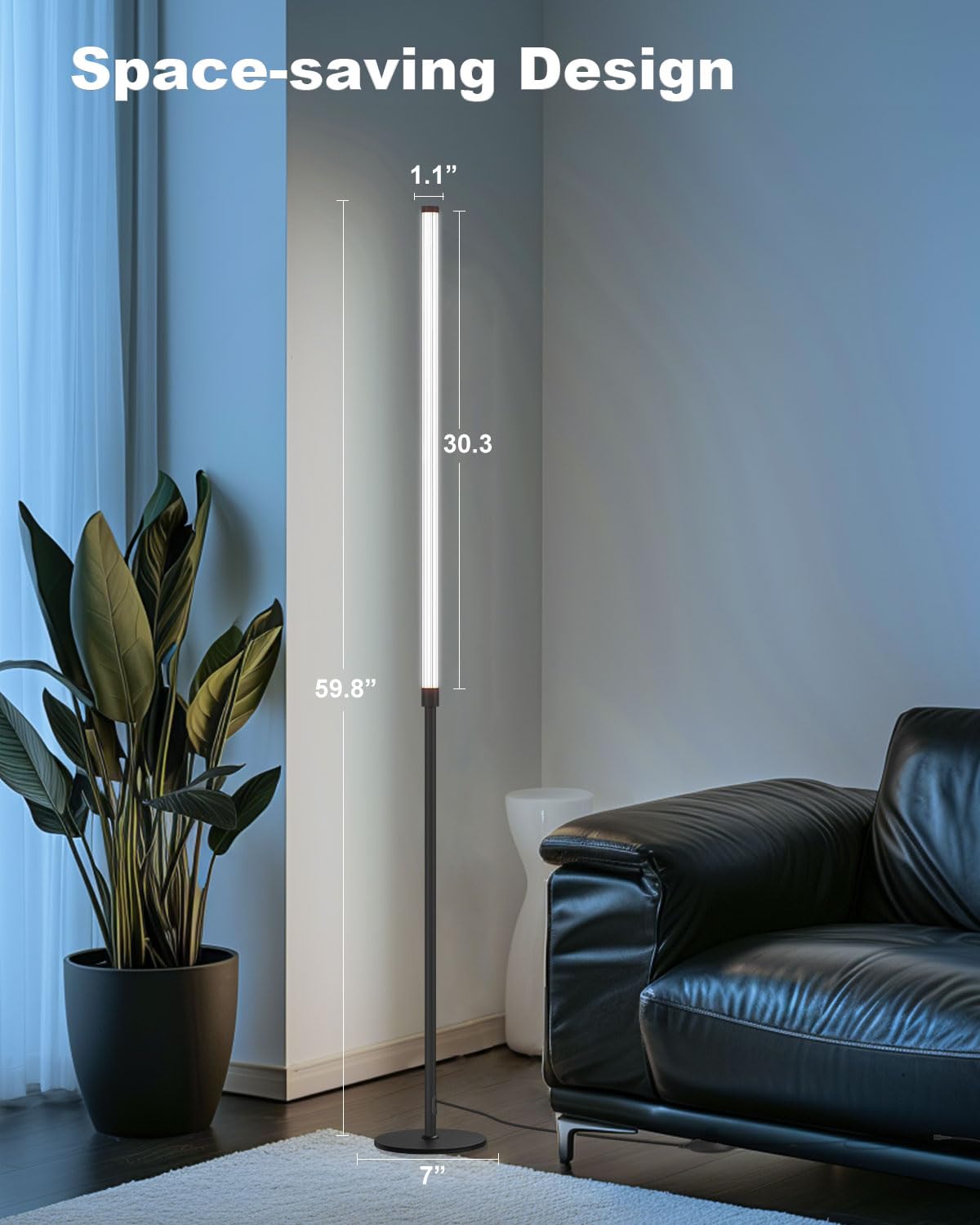 Dengala Minimalist Corner Floor Lamp - 3000K-6000K Led Linear Standing Lamp - Dimmable Modern Floor Lamp With Remote & Foot Swit