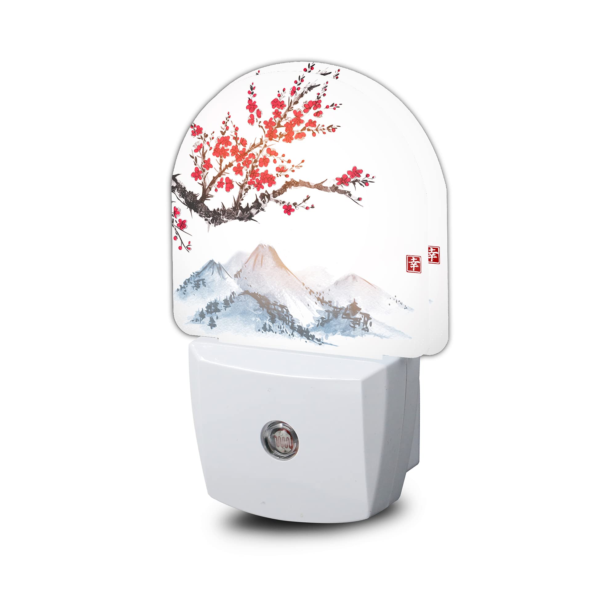 AOWULA Cherry Blossoms Night Light,Japanese Mountains Night Lights Plug into Wall Decor for Stairway/Hallway/Kitchen,Dusk to Daw
