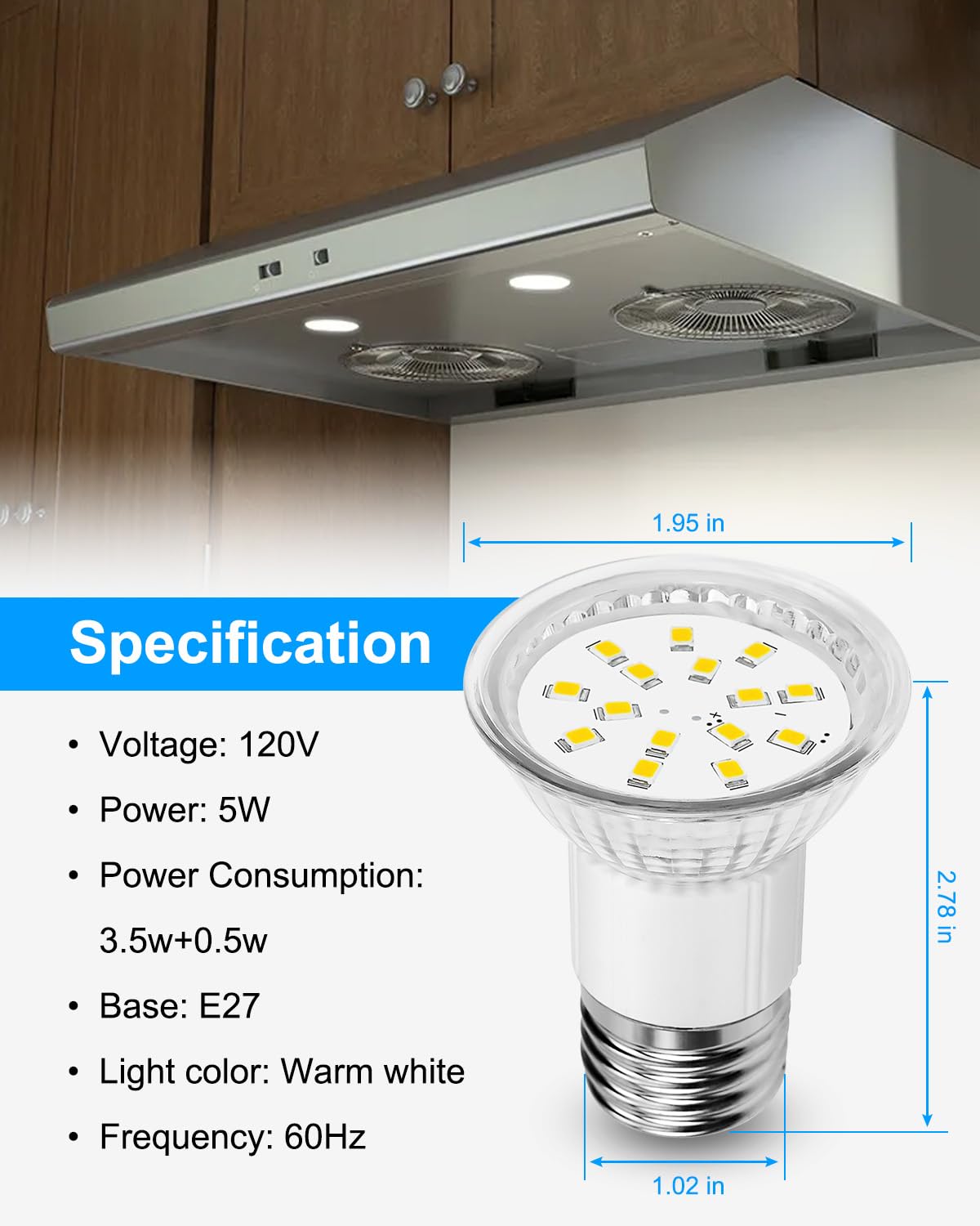 Upgrade 92348 62351 Z0B0011 Range Hood Light Bulbs Fit For Zephyr Dacor Range Hoods, E27 75Mm 120V 5W High Brightnes Led Bulbs,