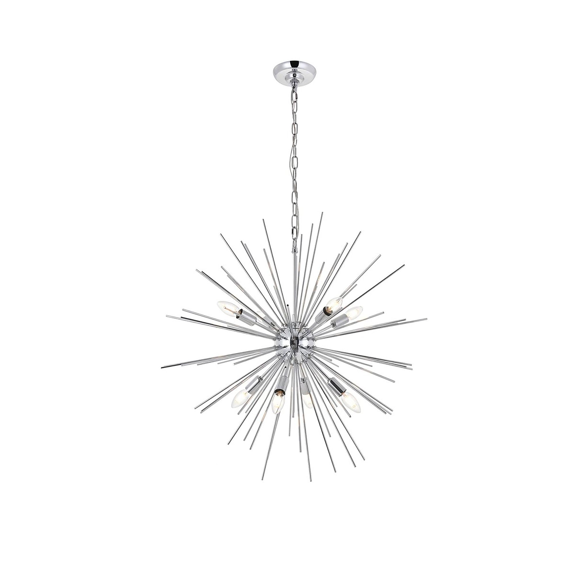 Living District Indoor Modern Home Decorative Bright Ceiling Timber 8 Light Chrome Pendant
