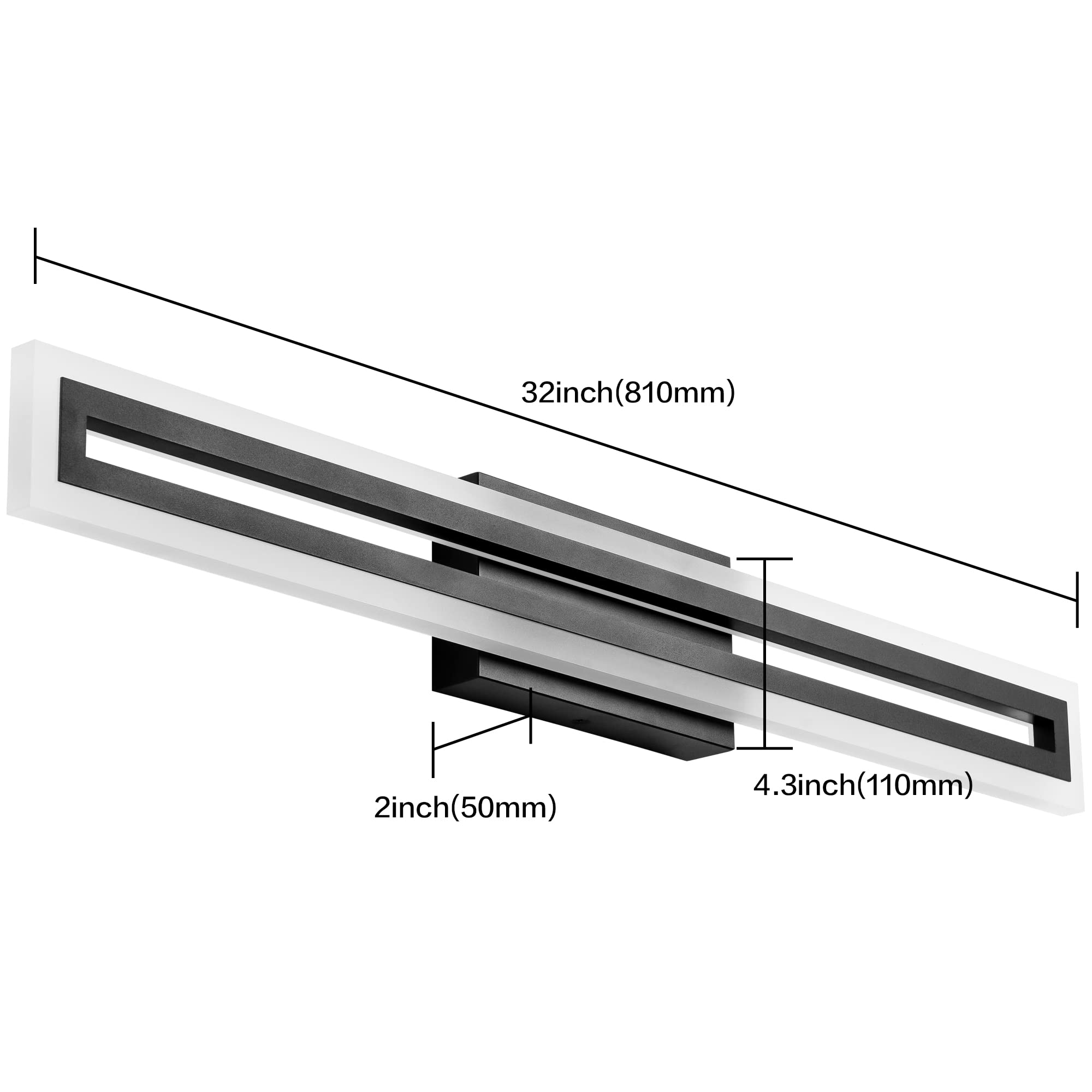 SOLFART Bathroom Vanity Light Fixture, 32inch Black Acrylic LED Light, Non-Dimmable, 6000K for Mirror Lighting