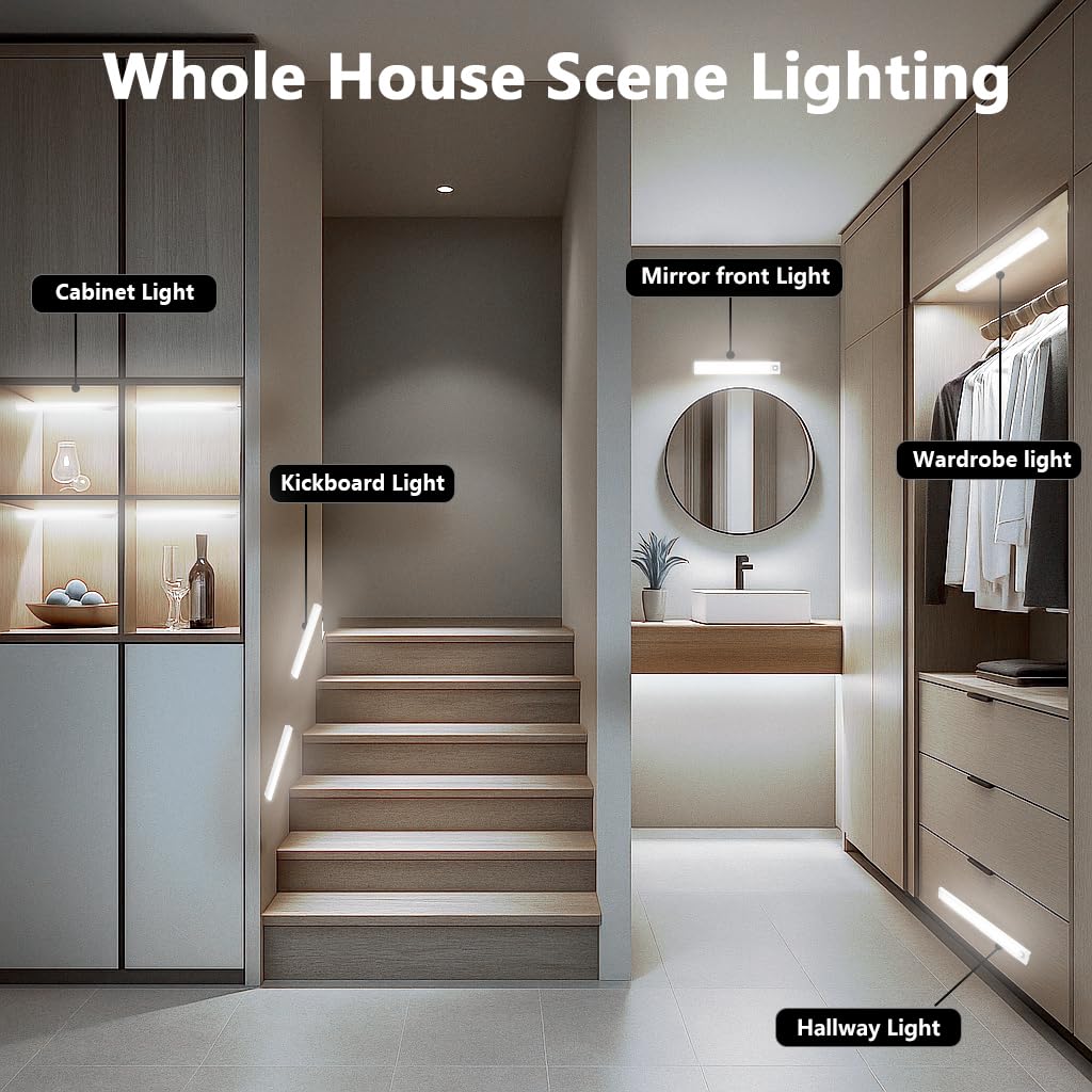 10  Under Cabinet Lighting  68Leds Motion Sensor Light Indoor  Rechargeable Battery Magnetic Closet Light  Wireless Under Counter Lights For Kitchen  Stairs  2-Pack Daylight