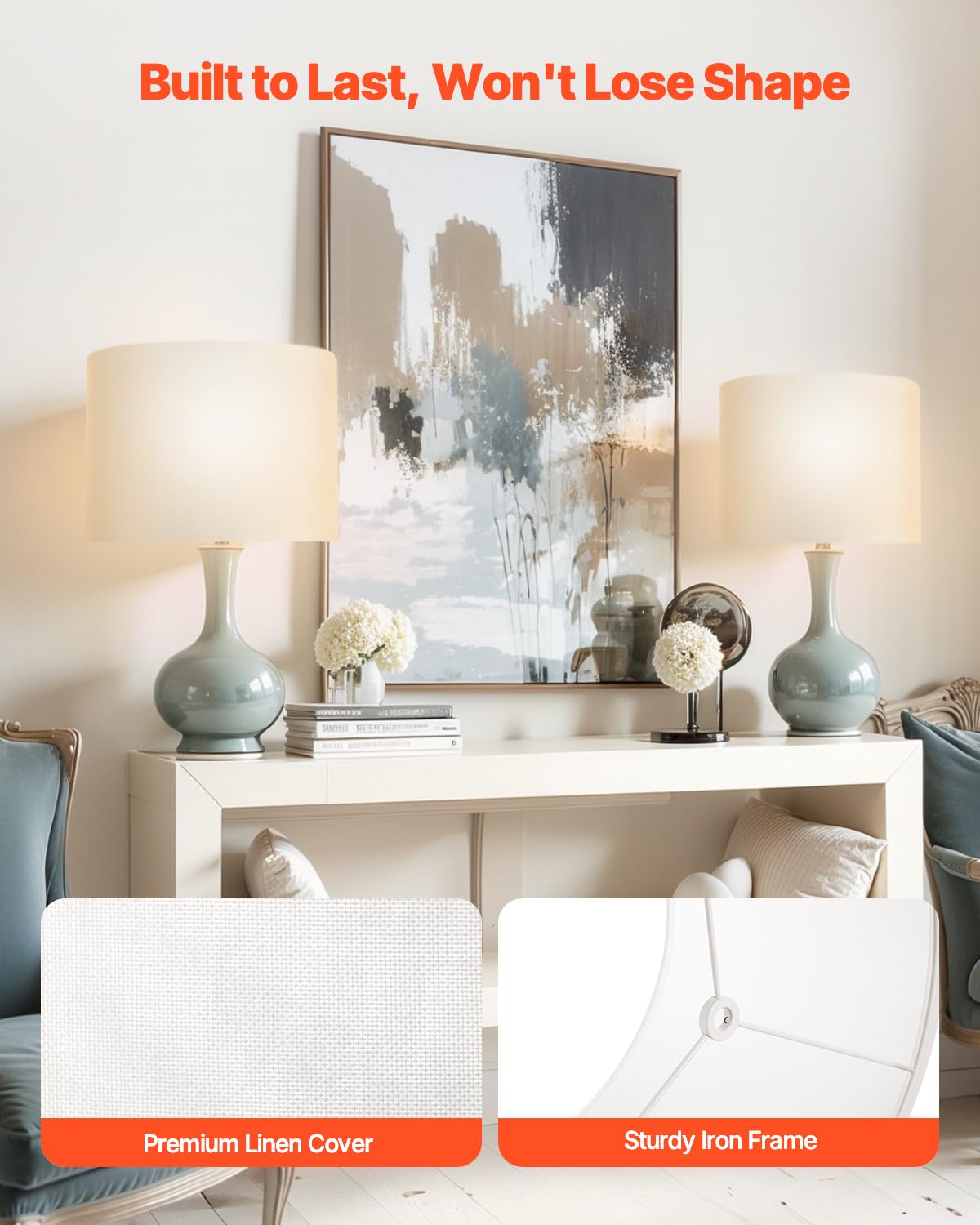 VEVOR Drum Lampshade Set of 2, 13"x13"x10", Off-white Linen, Easy Assembly for Table & Floor Lamps