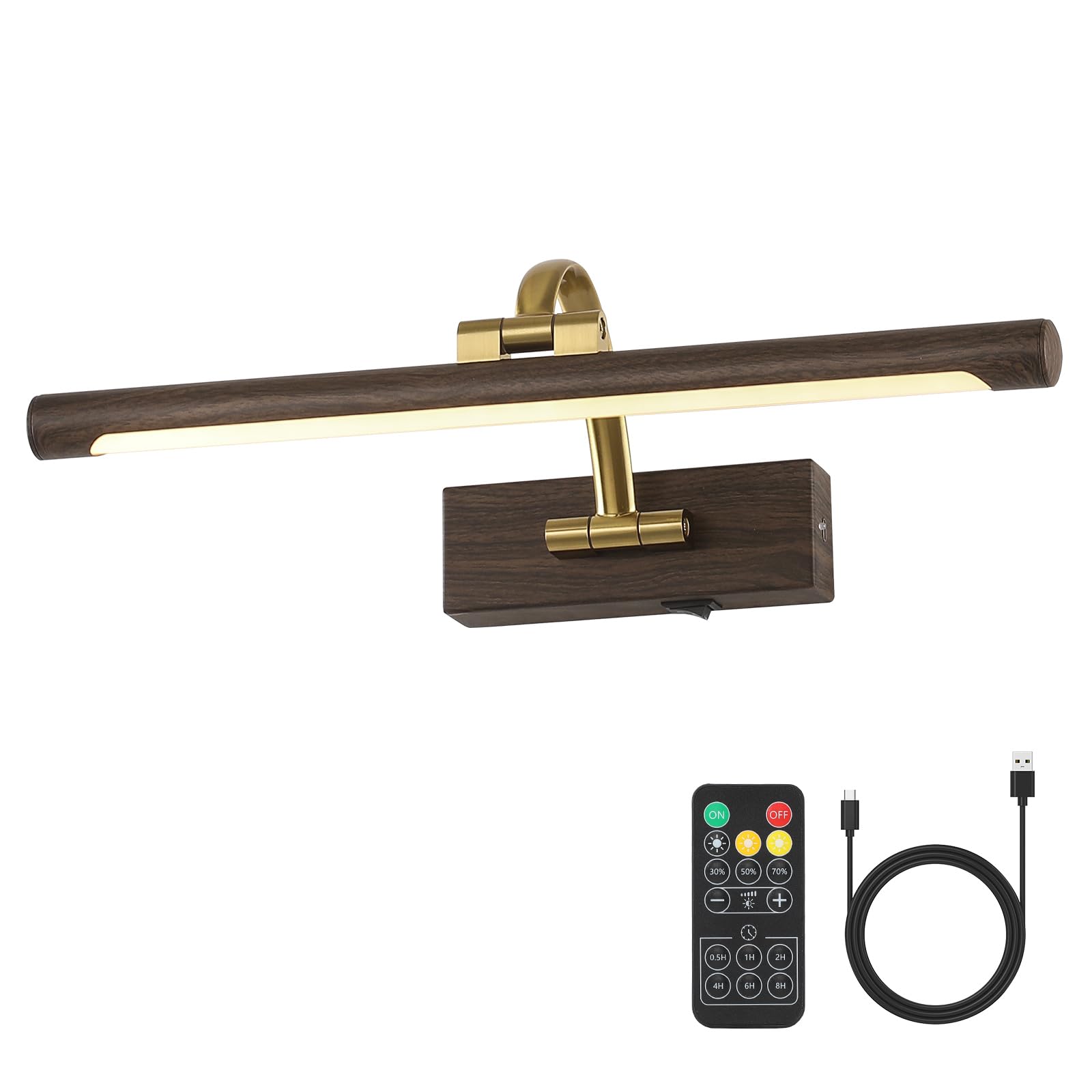 DESOOP Picture Light, Battery Operated, Dimmable, Remote & Timer, 15.75 Inch, Wood Grain Finish, Model 7115, Acrylic