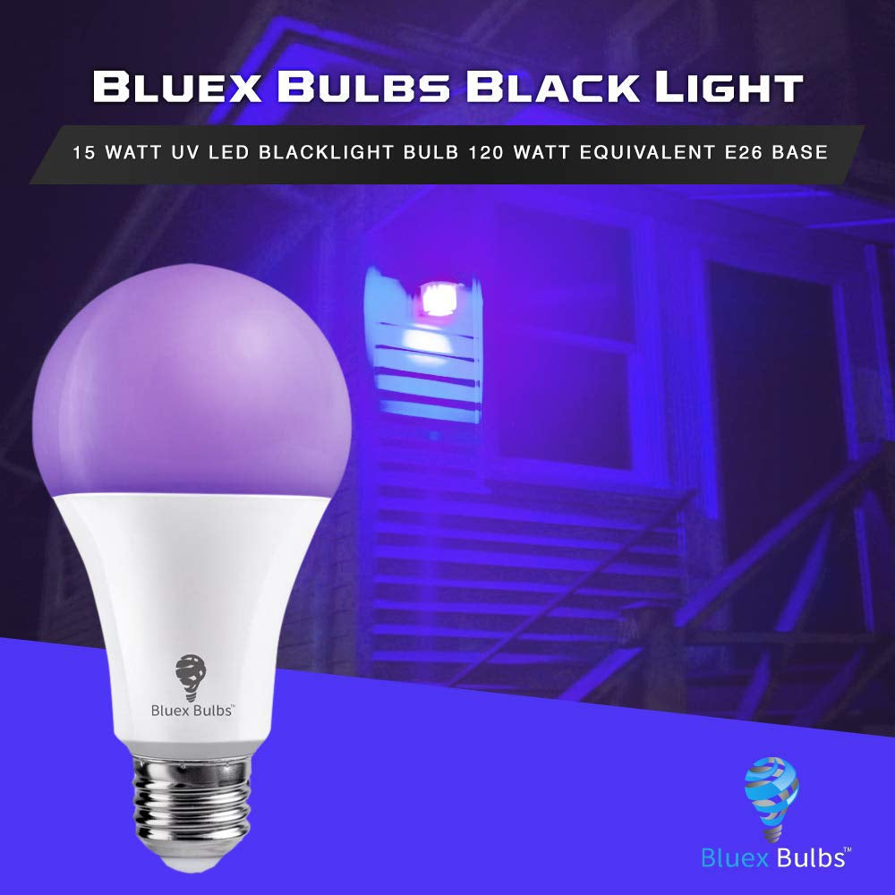 Bluex Bulbs A21 LED Black Light Bulb, 16W (120W Equivalent), 2 Pack, Black, Ideal for Body Paint & Glow in The Dark Parties