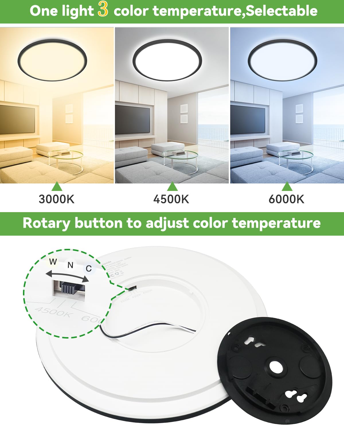 Zemty 23 Inch Led Flush Mount Ceiling Light, Super Slim 56W 5040Lm Led Ceiling Light, 3 Color Temperature In One 3000K/4500K/600