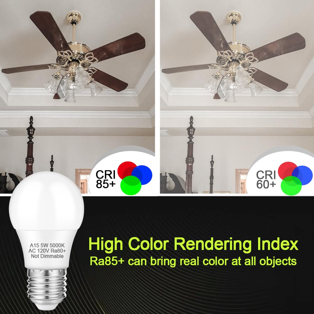 Neteha 12 Pack A15 5W 120V E26 Base Led Refrigerator Light Bulb, Non-Dimmable 50W Equivalent 5000K Daylight White Led Appliance