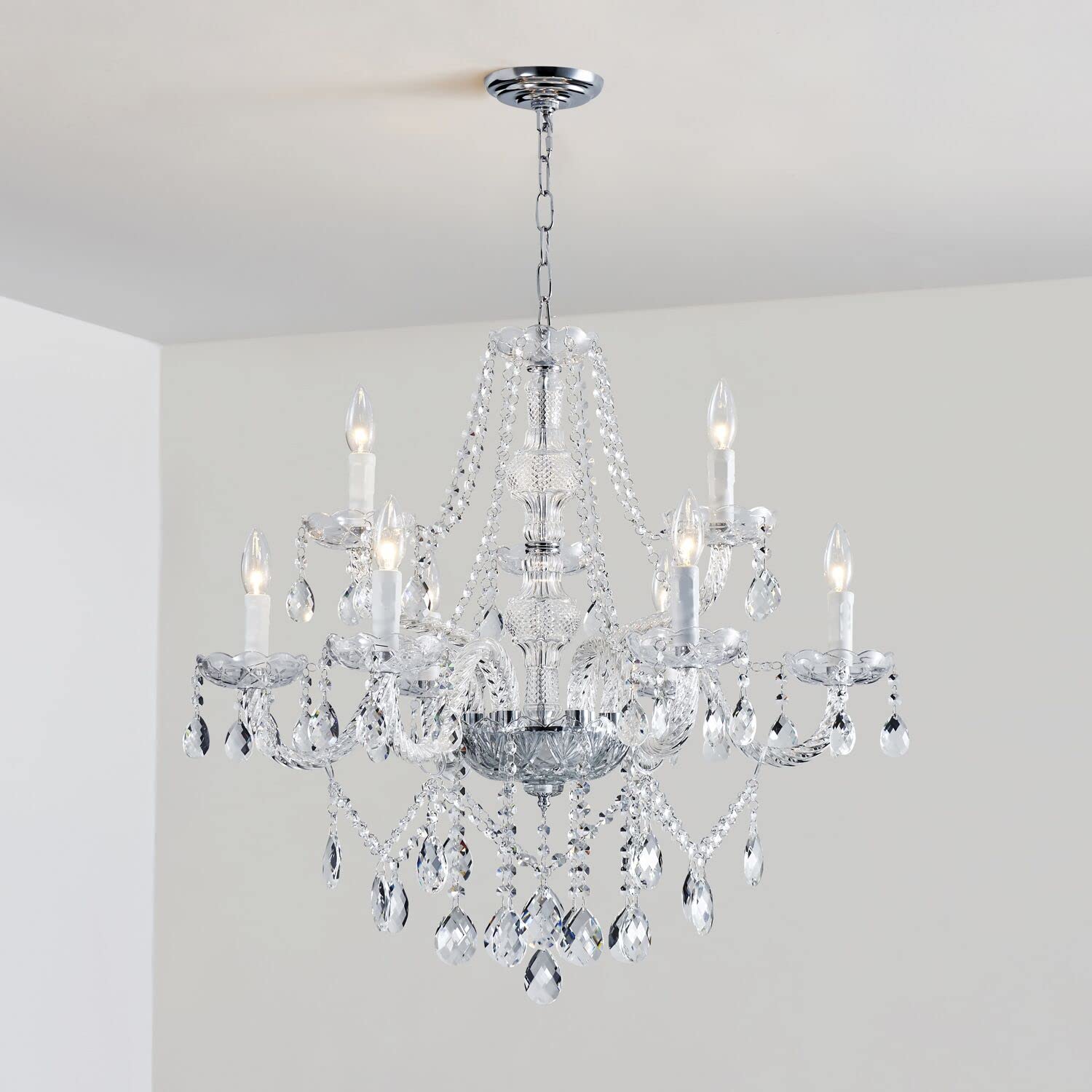 SM Saint Mossi 9-Light Crystal Chandelier - Modern Metal Ceiling Fixture, Clear Finish, Model SM-DY-16127