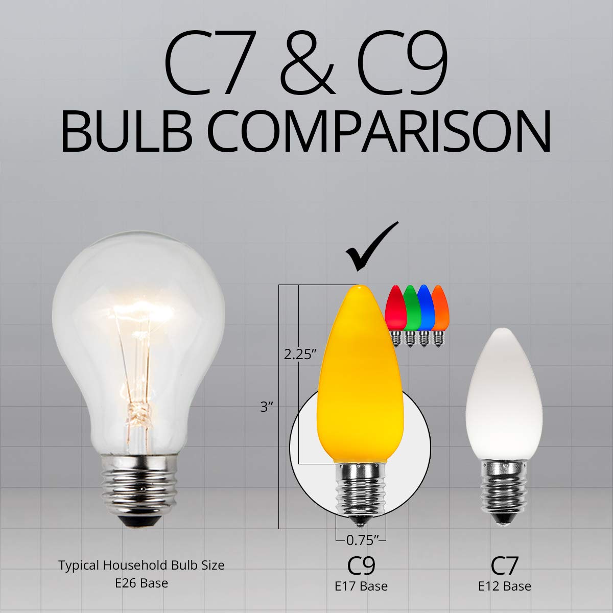 Wintergreen Lighting 25 Pack Opticore C9 Multicolor Smooth Finish Led Christmas Light Bulbs  Heavy Duty E17 Base Outdoor Christmas Lights Replacement