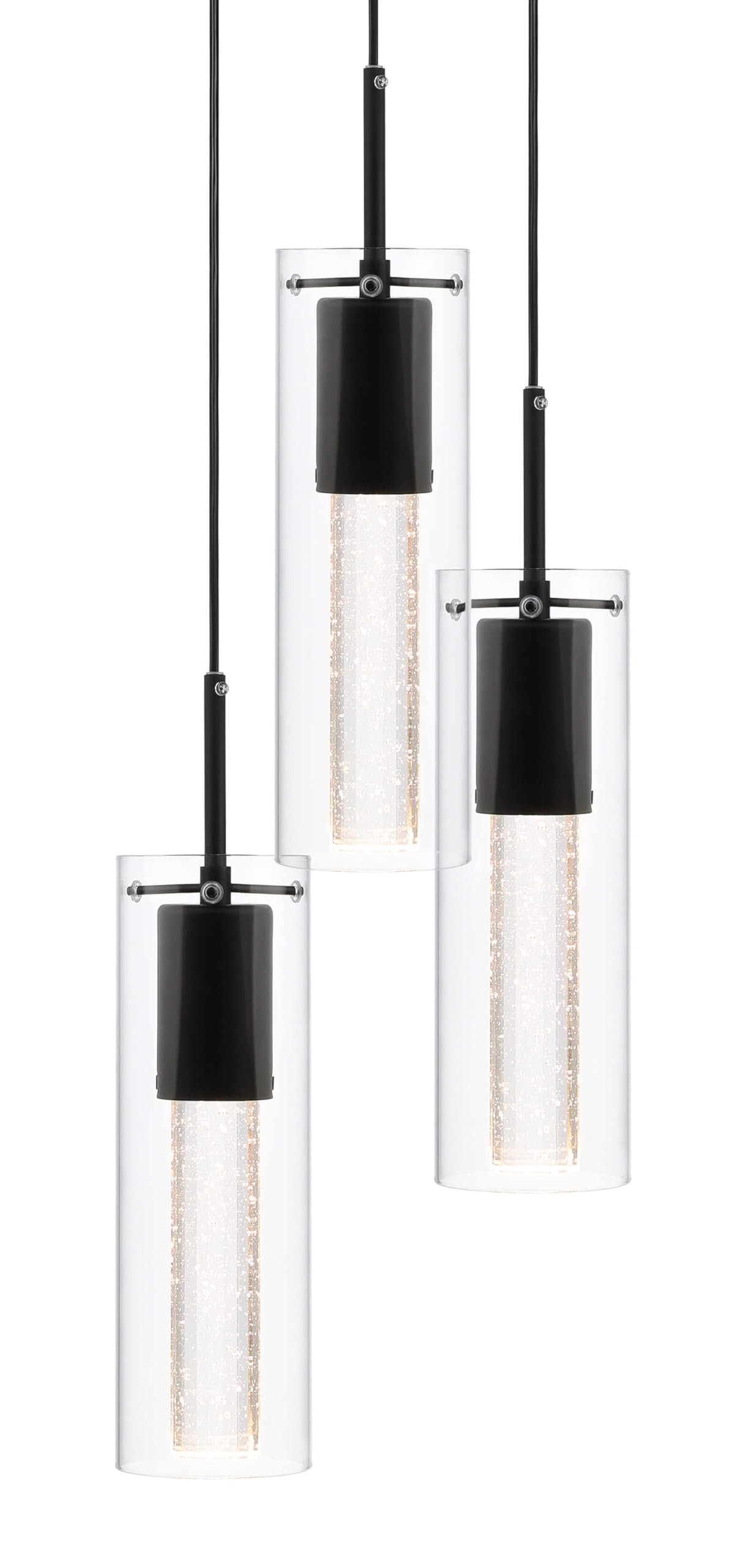 Xinbei Lighting Pendant Light, Modern 3 Light Cluster Kitchen Island Pendant Lighting With Led Bulb & Bubble Crystal, Matte Blac