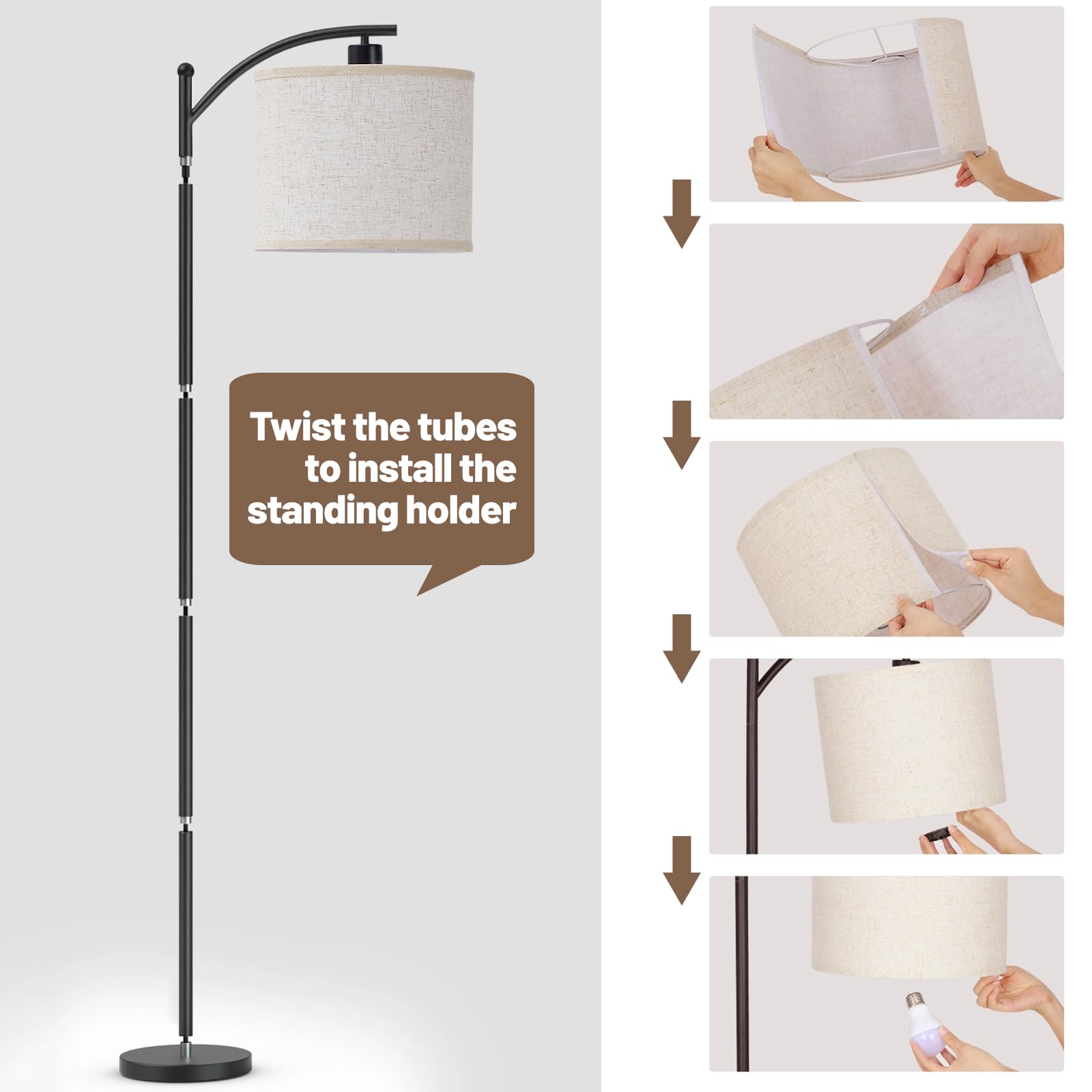 SANGFOR Floor Lamps for Living Room with 3 Color Temperatures, LED Floor Lamp for Bedroom, Boho Standing Lamp for Office, Tall L