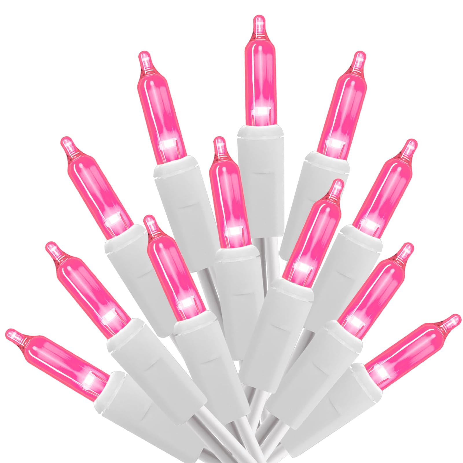 Yiaht 100 Count Pink Lights for Valentine's Day Decorations 20ft Mini Christmas String Lights White Wire Incandescent Bulb Water